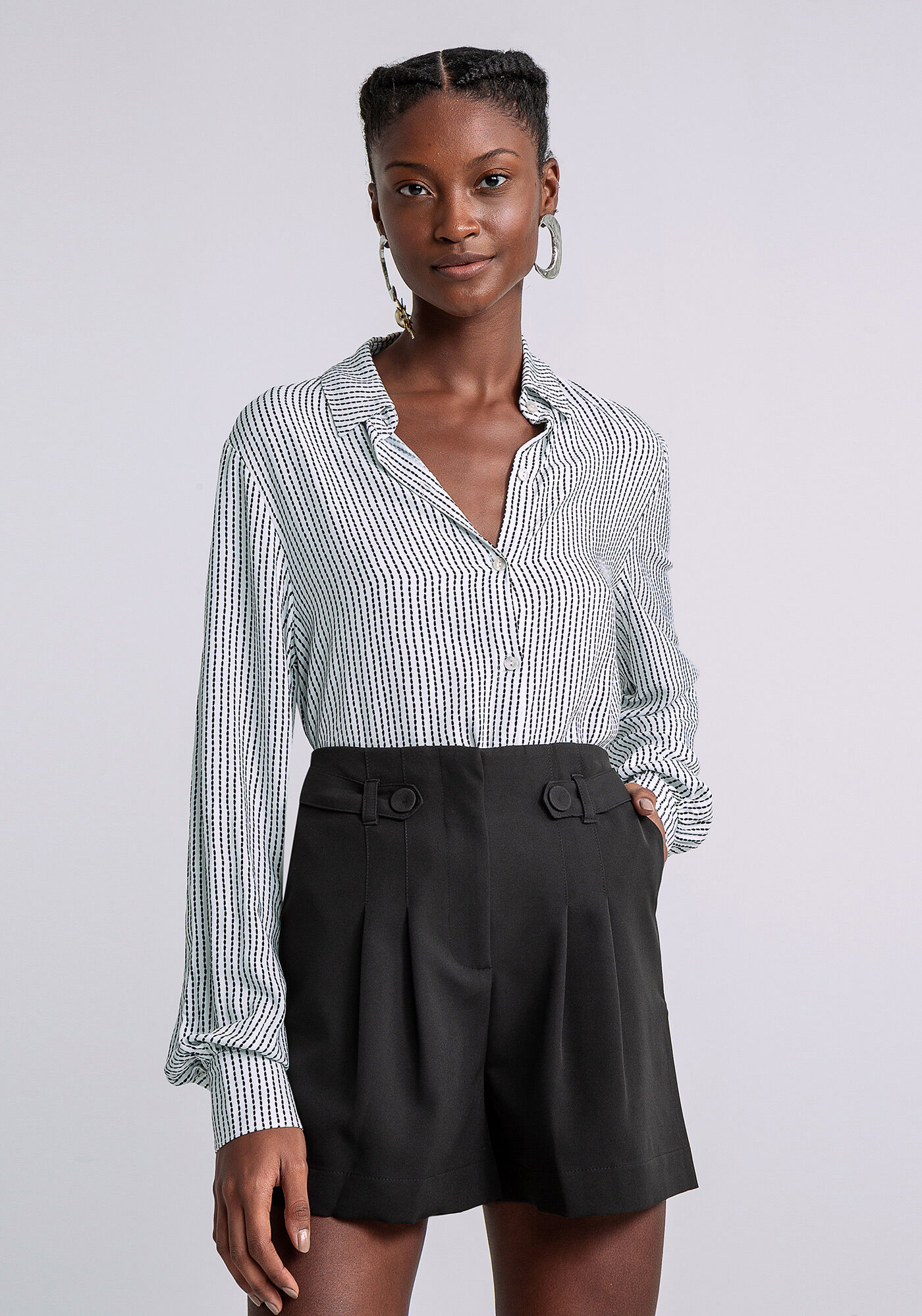 Camisa Manga Longa com Gola Estampada, PESPONTOS, large.