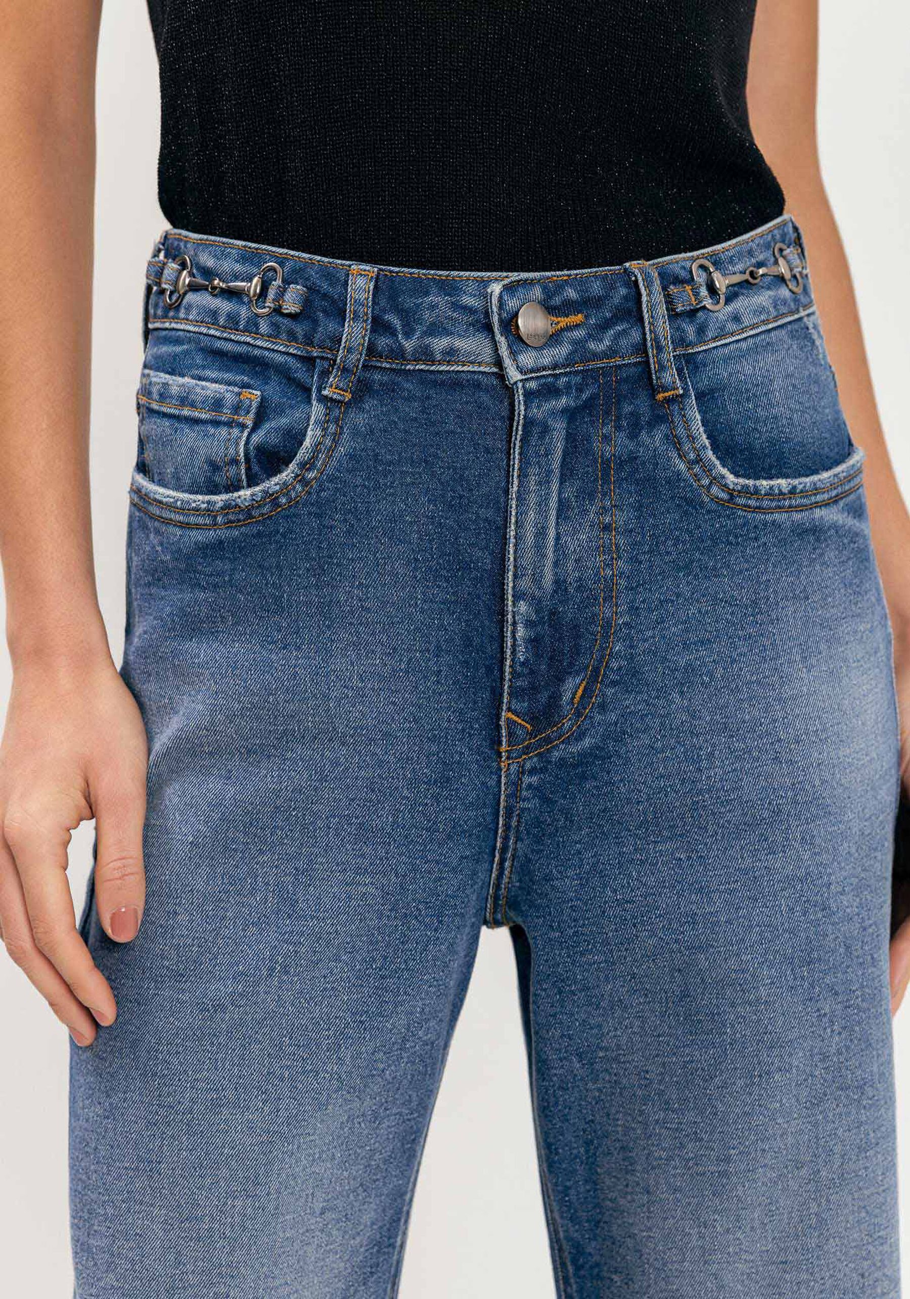 Calça Wide Leg Jeans Comfort Com Cintura Alta E Bridão, JEANS. Calça Wide Leg Jeans Comfort Com Cintura Alta E Bridão, JEANS, large.