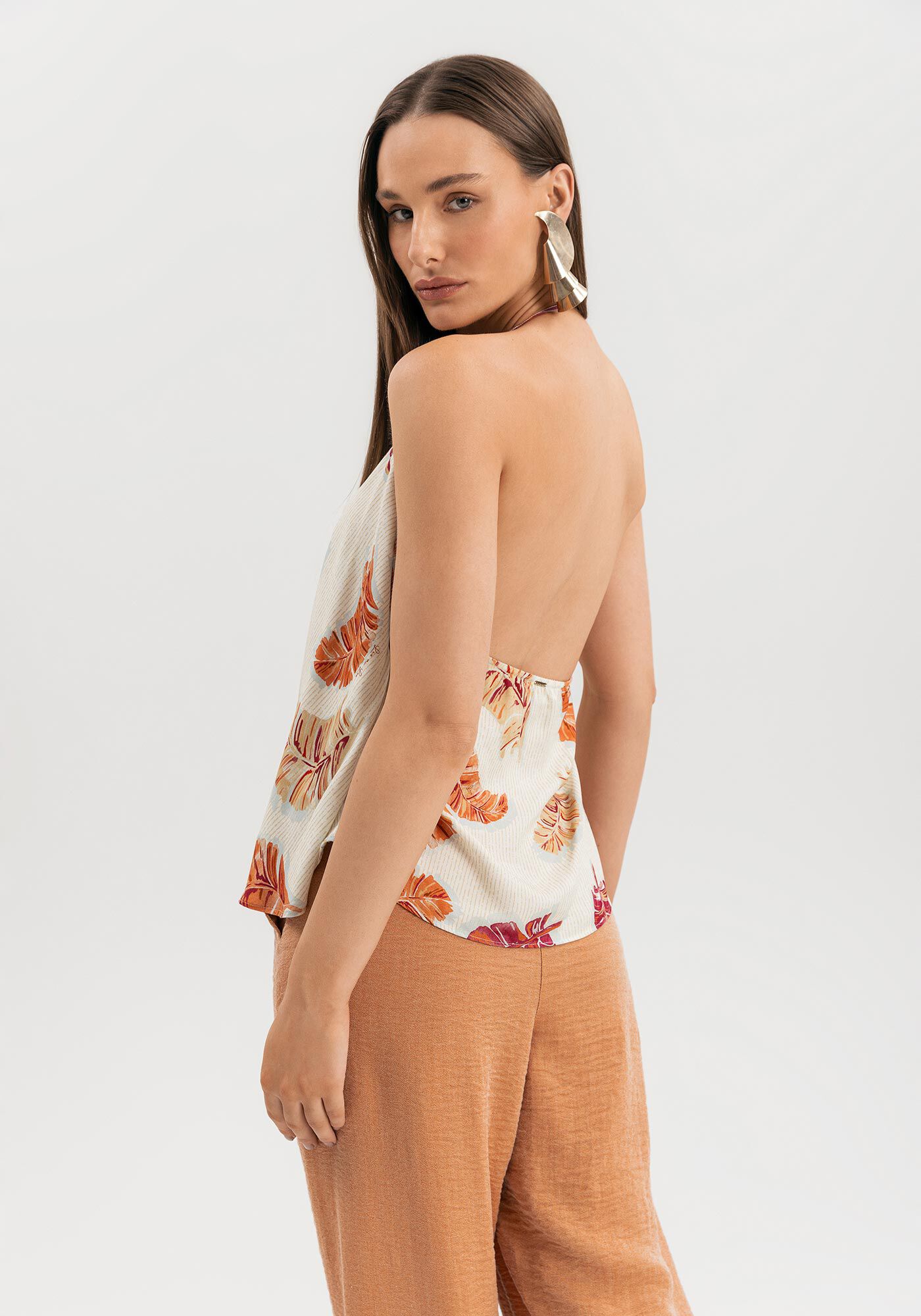 Blusa Assim&eacute;trica Frente &Uacute;nica Estampada, BANANEIRA BEGE, large.