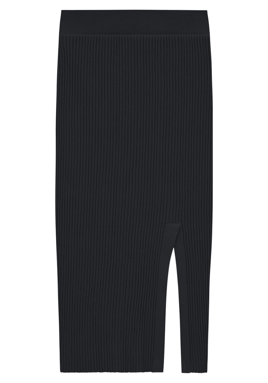 Saia Midi Cintura Média em Tricô com Fenda, . Saia Midi Cintura Média em Tricô com Fenda, , large.