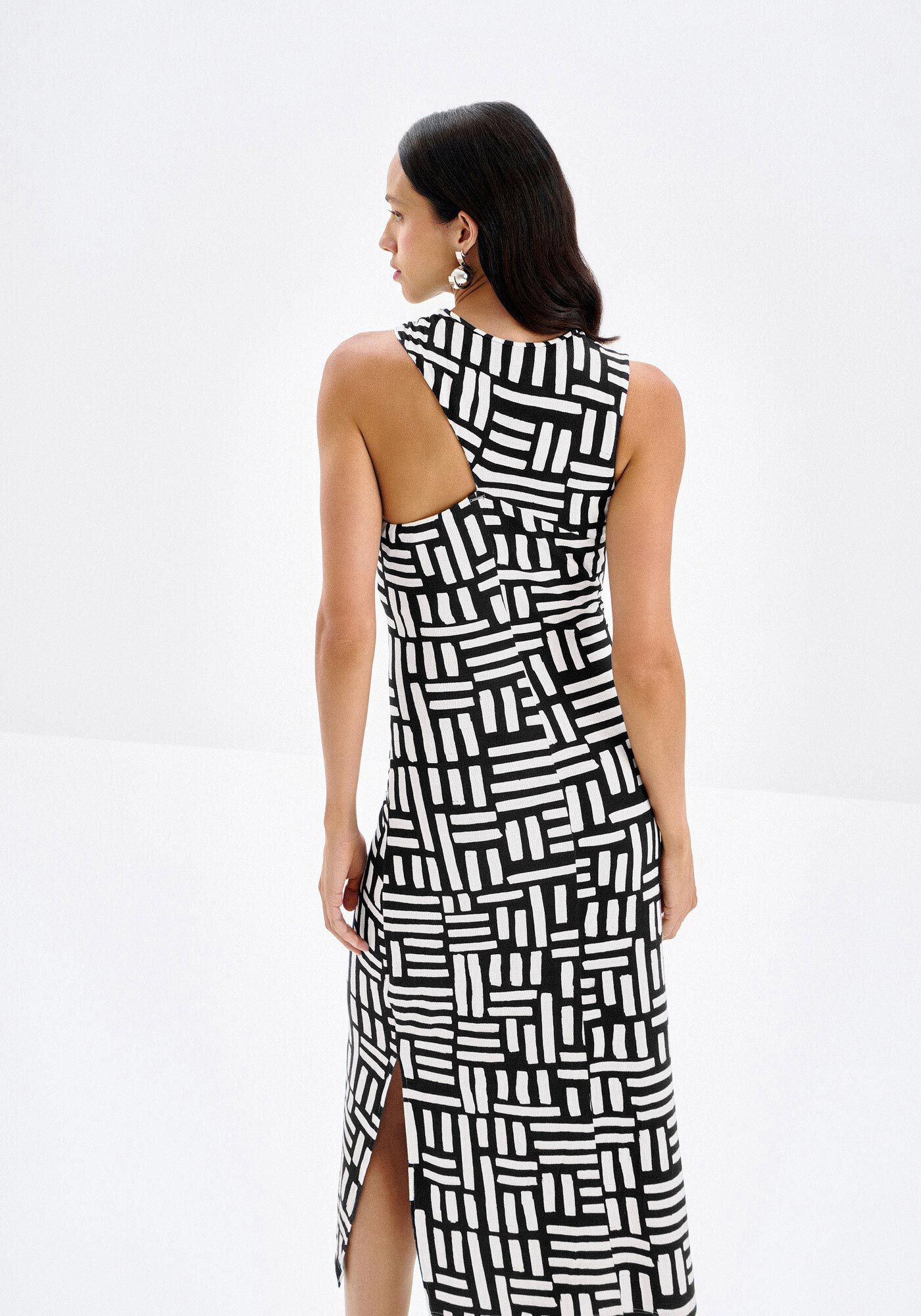 Vestido Midi Estampado com Decote Assim&eacute;trico, , large.