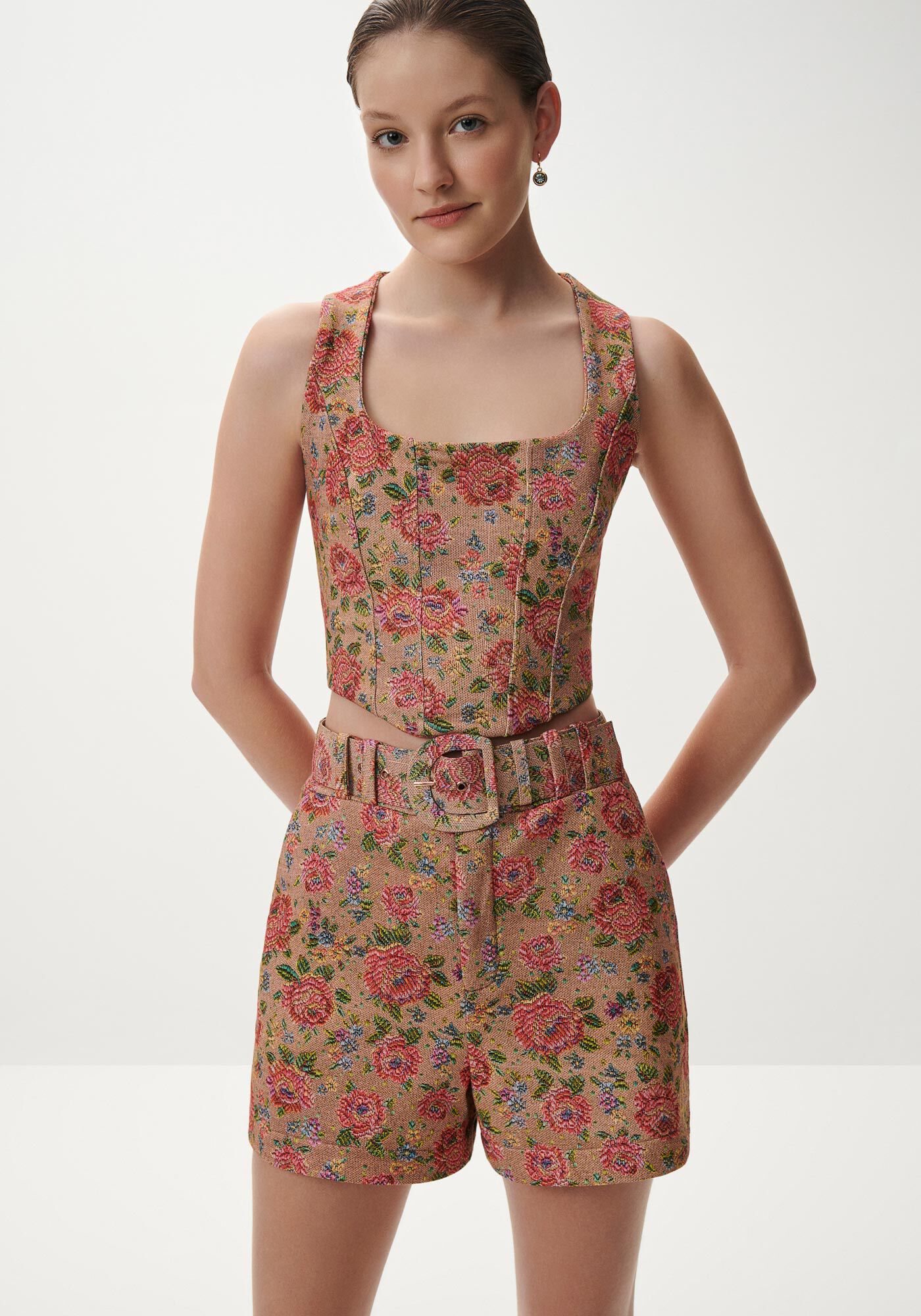 Shorts Estampado em Moletom com Cinto, JACQUARD IMPERIAL, large.