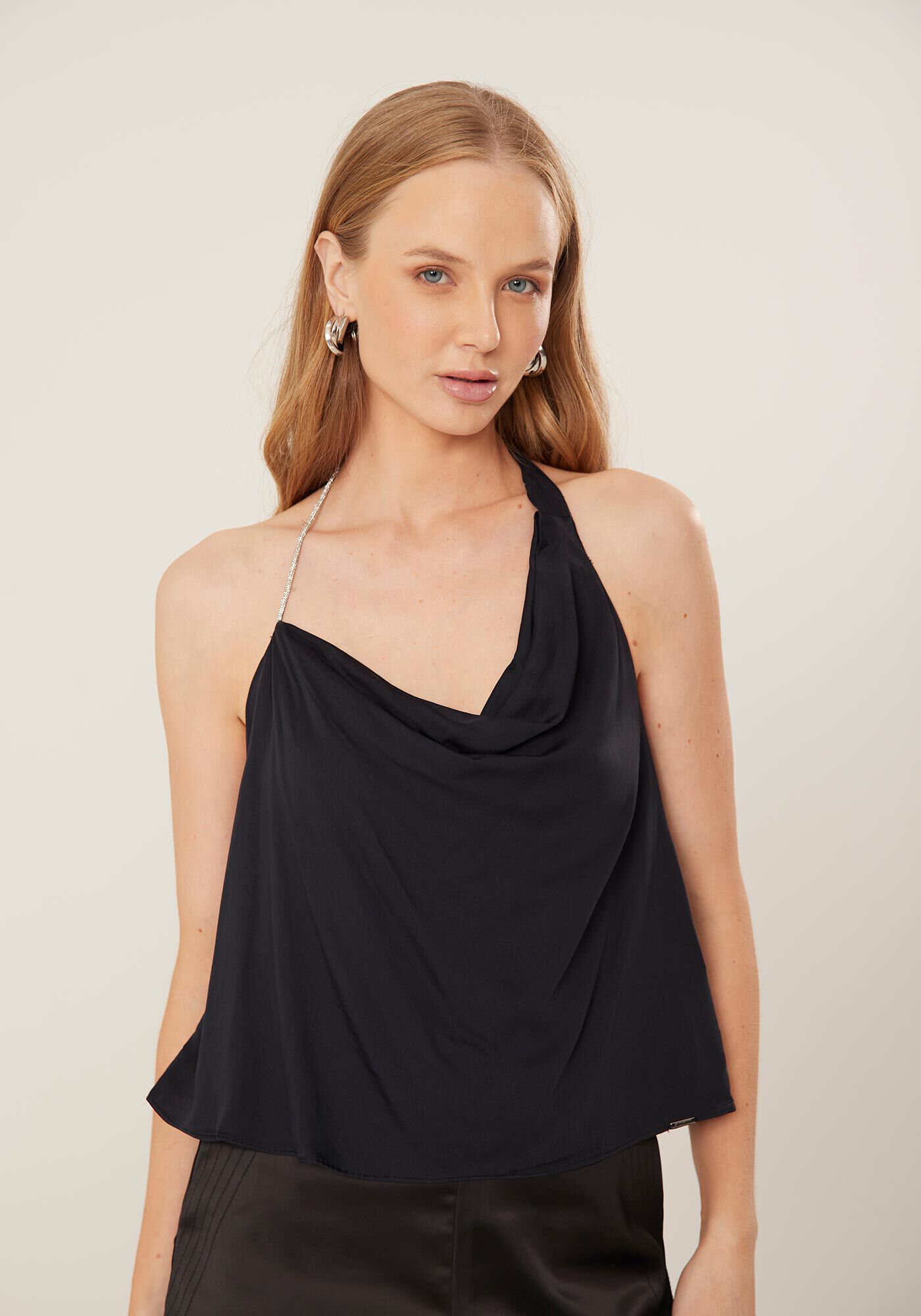 Blusa Frente &Uacute;nica Assim&eacute;trica com Al&ccedil;a Strass, , large.