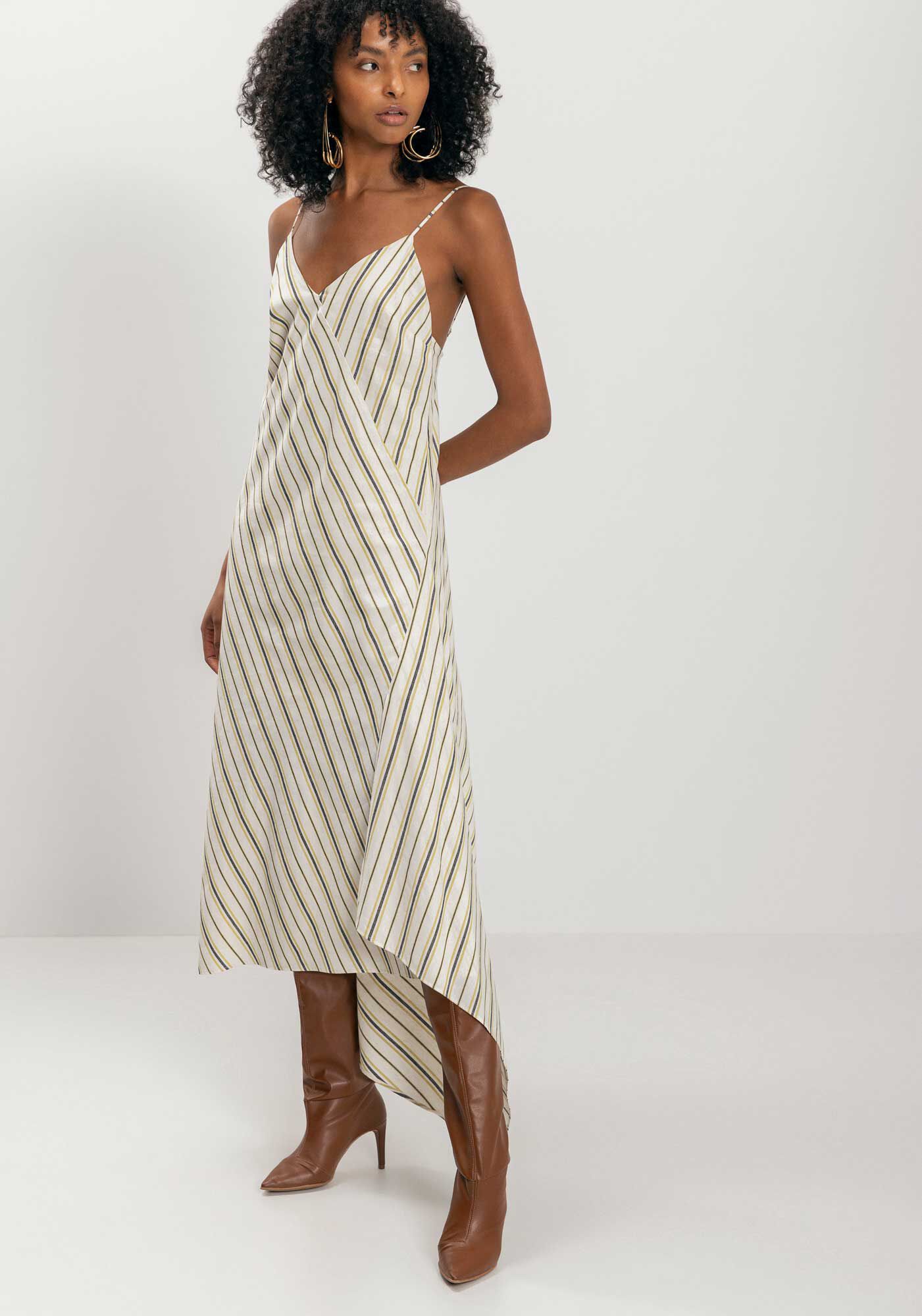 Vestido Ch&aacute; Linho Leve Listrado De Al&ccedil;as, , large.