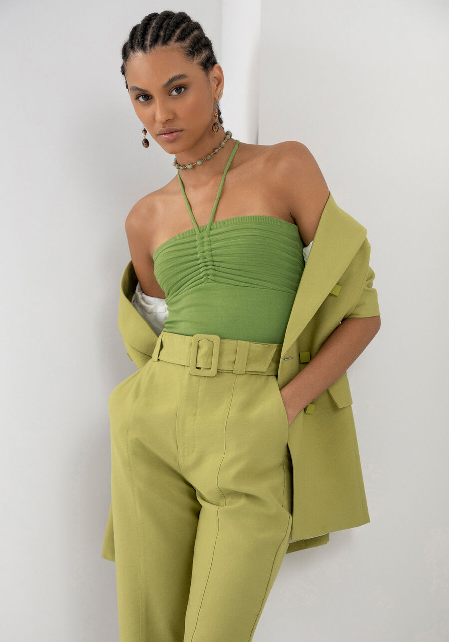 Blusa Cropped em Tricô Frente Única, VERDE ORVALHO. Blusa Cropped em Tricô Frente Única, VERDE ORVALHO, large.
