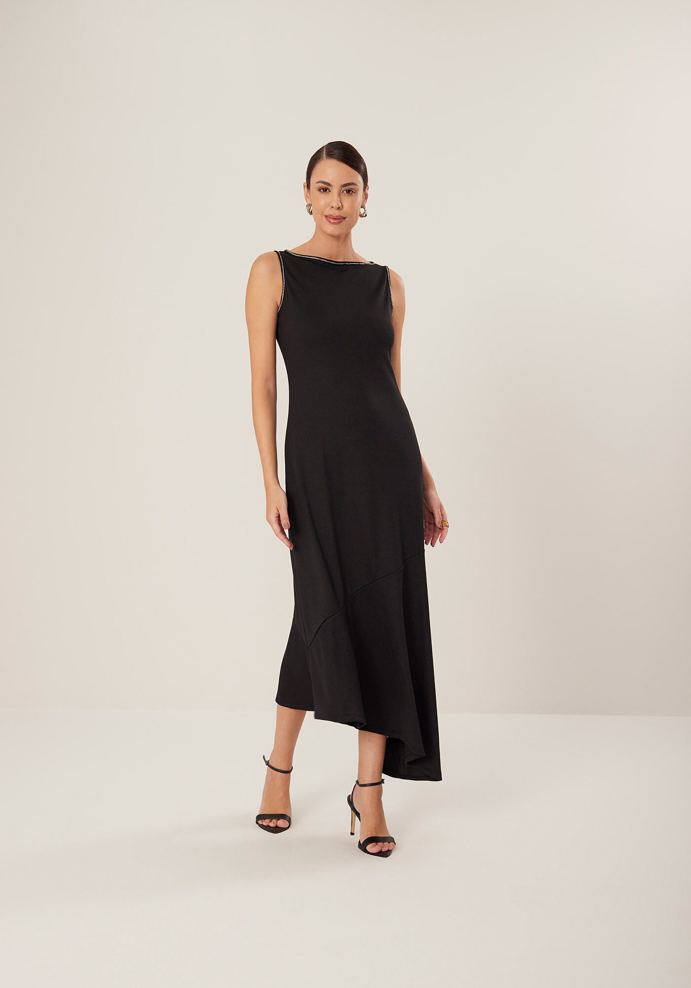 Vestido Midi Ch&aacute; Sem Mangas Com Aplica&ccedil;&otilde;es De Strass, , large.