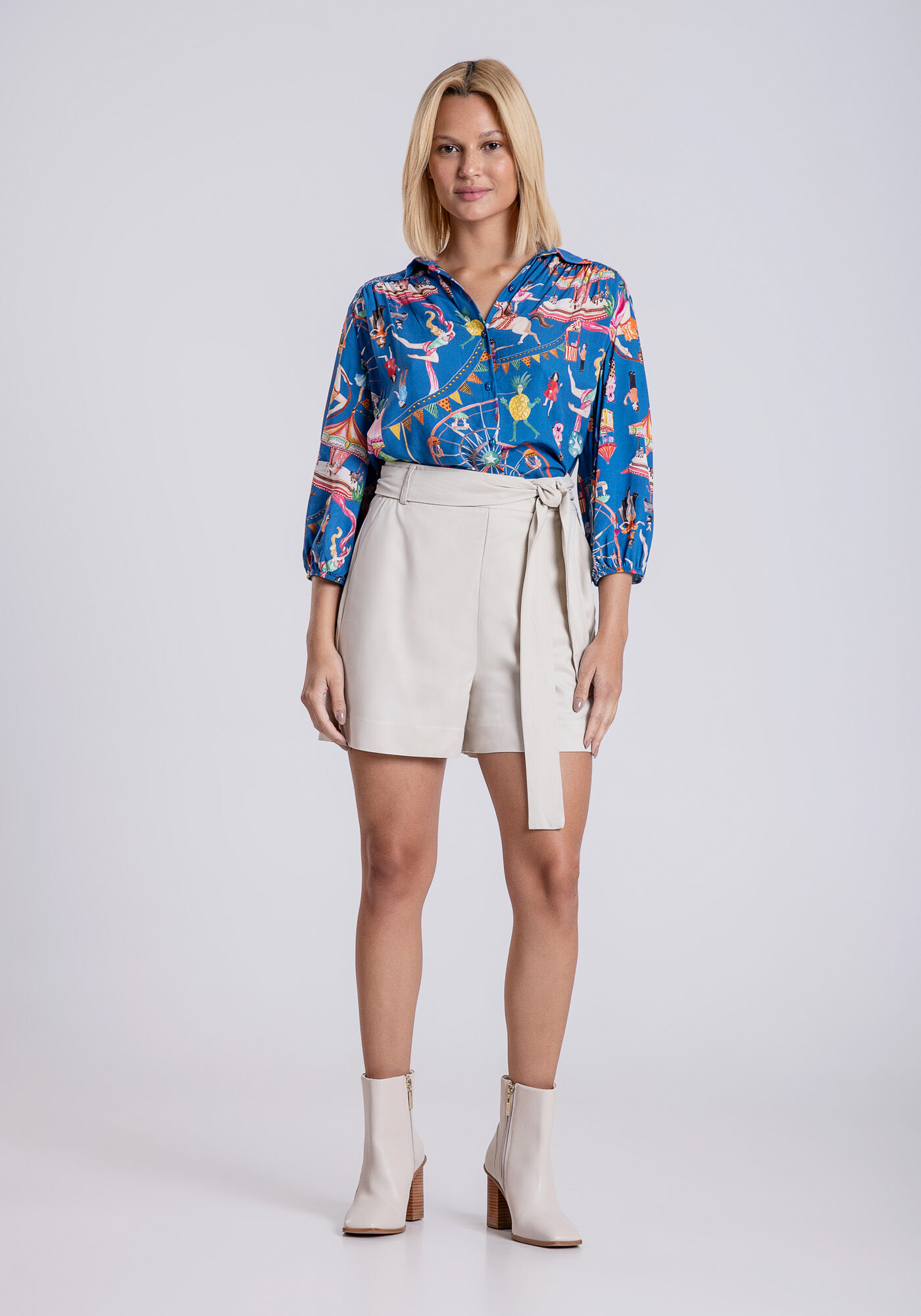 Camisa Ampla em Viscose com Manga Bufante, PARQUE DE DIVERSOES, large.