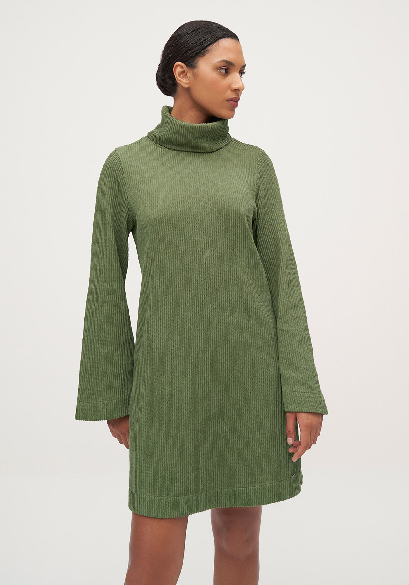 Vestido Curto Manga Longa com M&aacute;xi Gola Alta, VERDE AGENA, large.