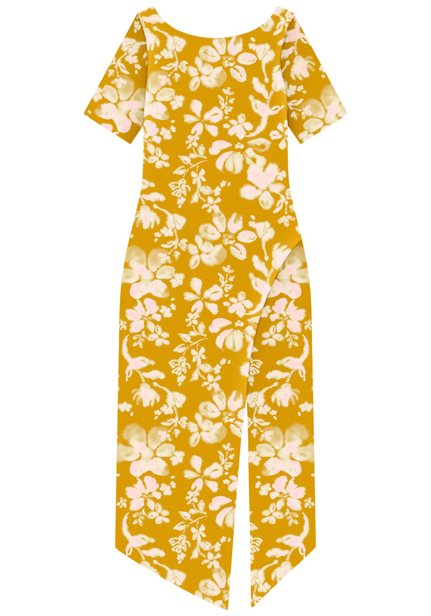 Vestido Midi Ch&aacute; Estampado Assim&eacute;trico Em Malha Canelada, , large.