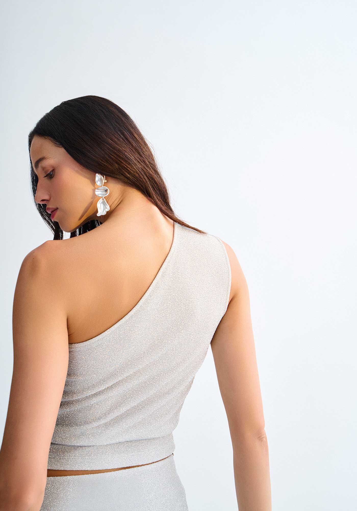 Blusa Um Ombro S&oacute; em Malha Crepe Shine, , large.