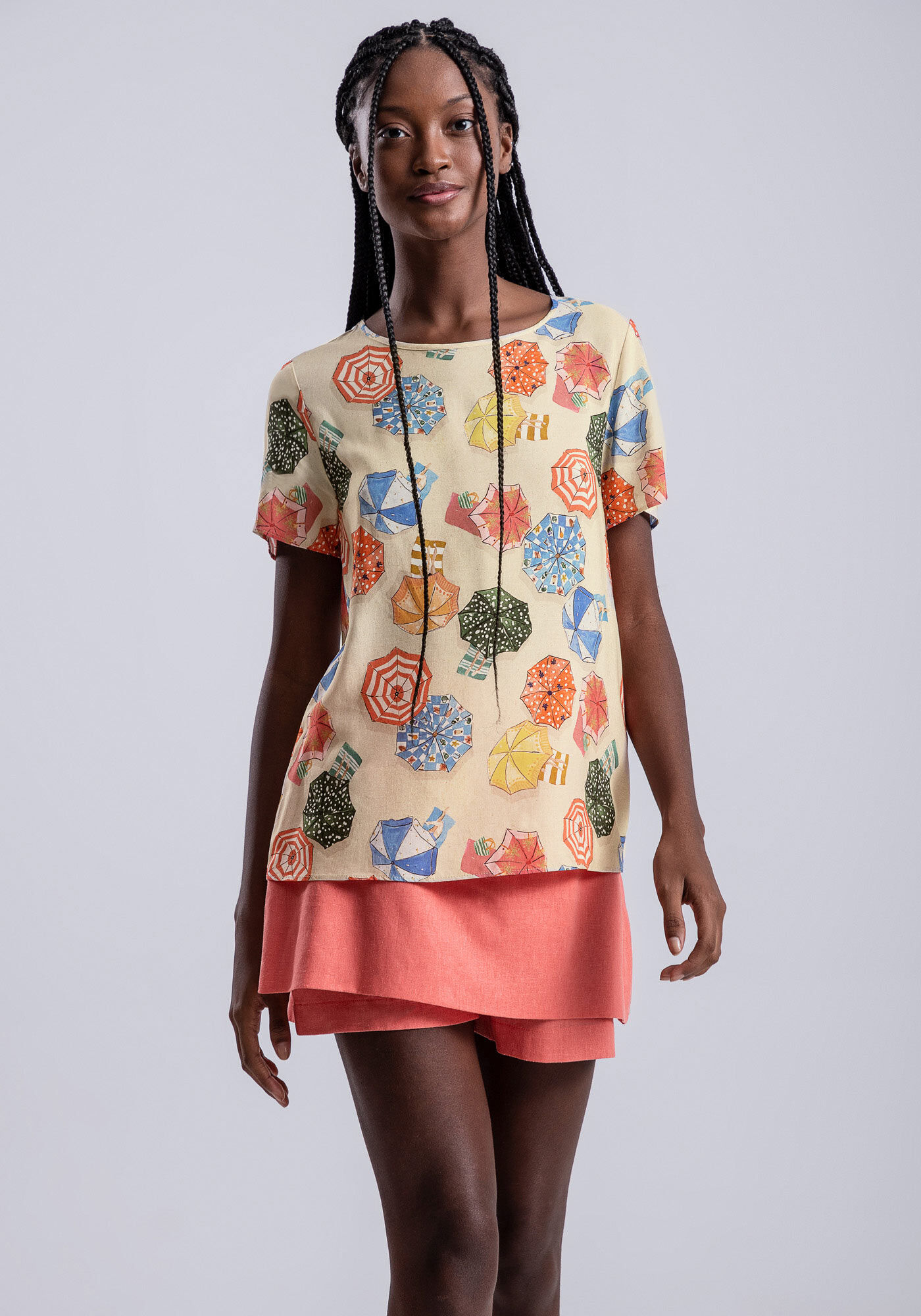 Blusa Manga Curta em Viscose Estampada, , large.