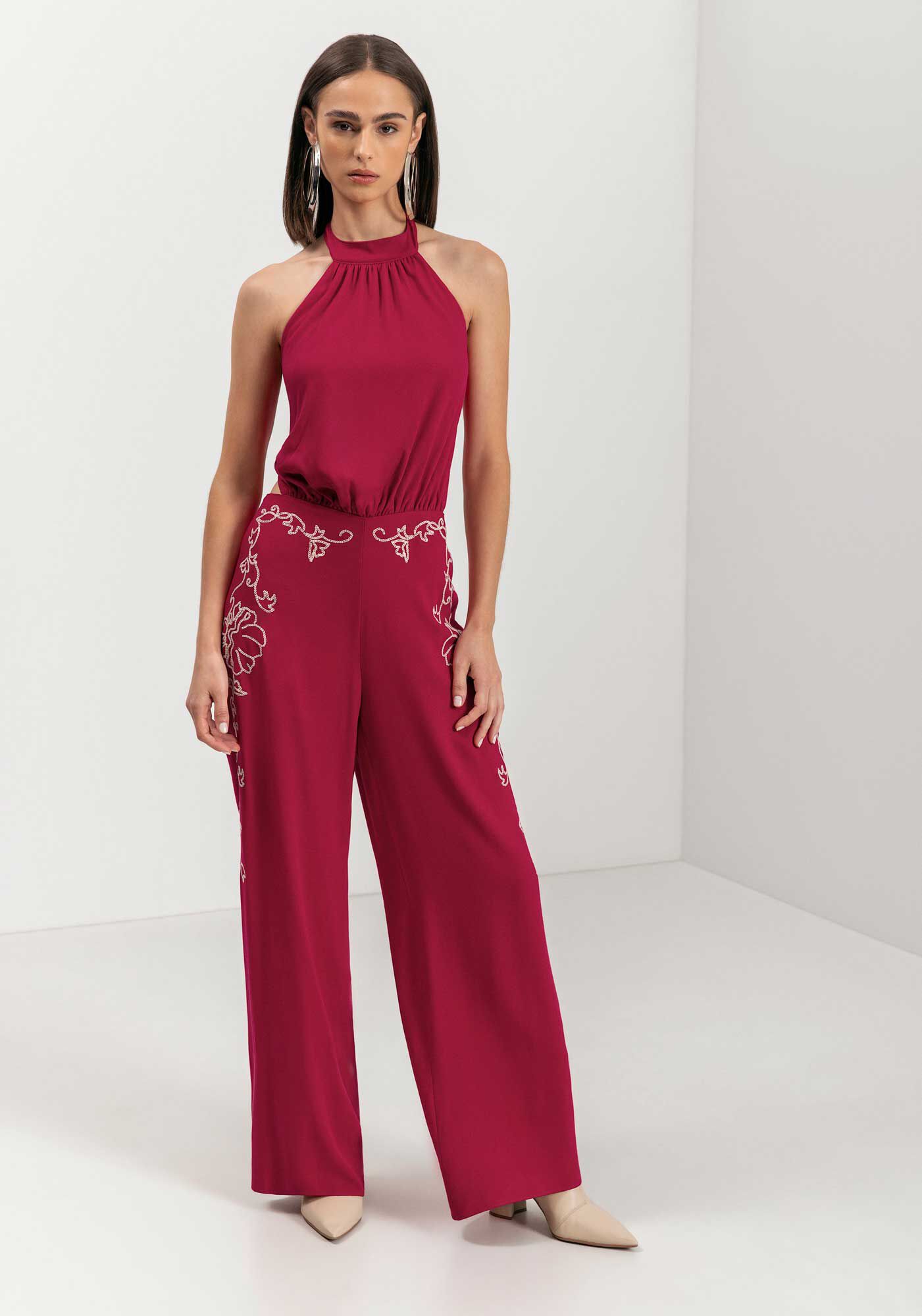 Macac&atilde;o Longo Frente &Uacute;nica Com Bordado E Amarra&ccedil;&atilde;o, VERMELHO PASSION, large.