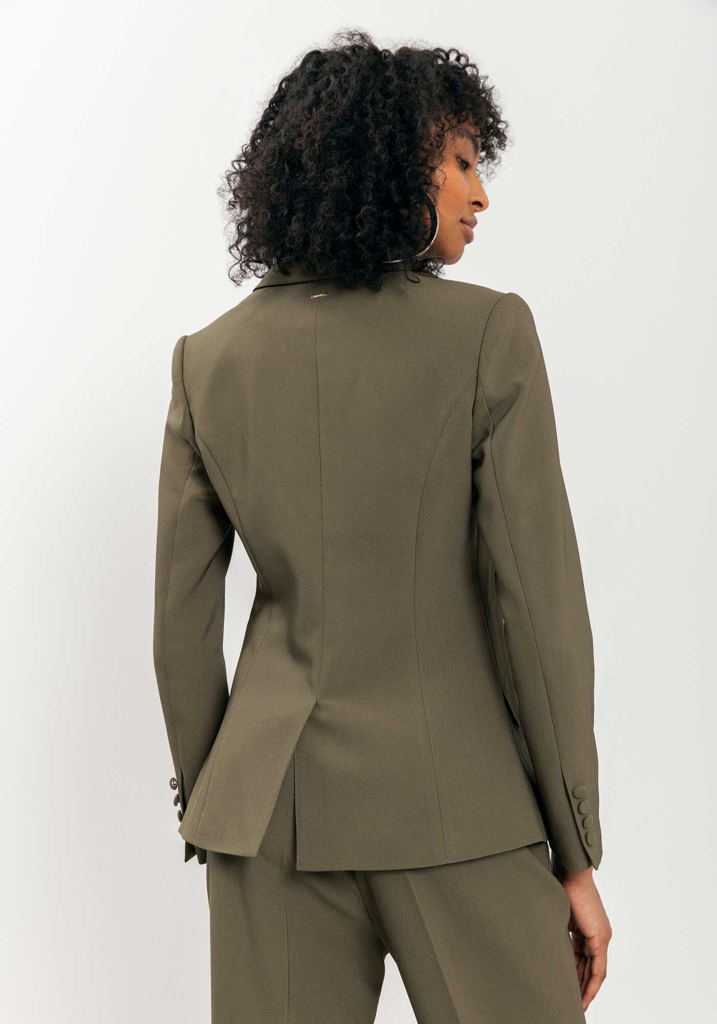 Blazer De Mangas Longas Com Lapelas E Bot&atilde;o, VERDE AZEITONA, large.