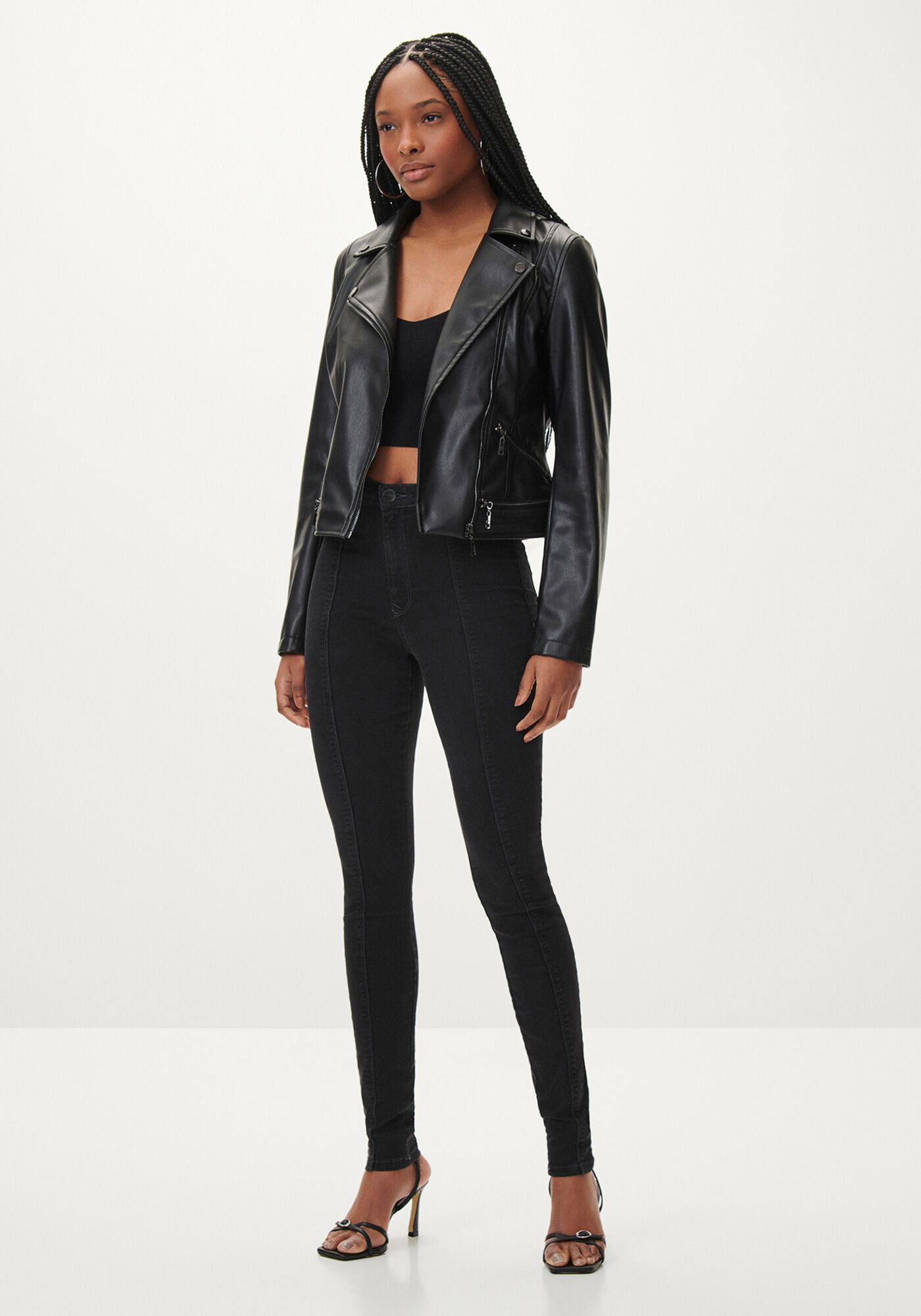 Cal&ccedil;a Jeans Jegging Preta Super Alta com Pesponto, , large.