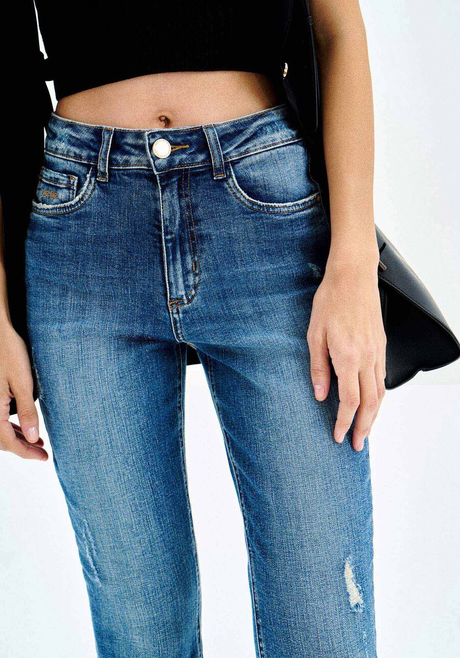 Calça Jeans Cigarrete Preta Cropped com Detalhe Barra, . Calça Jeans Cigarrete Preta Cropped com Detalhe Barra, , large.