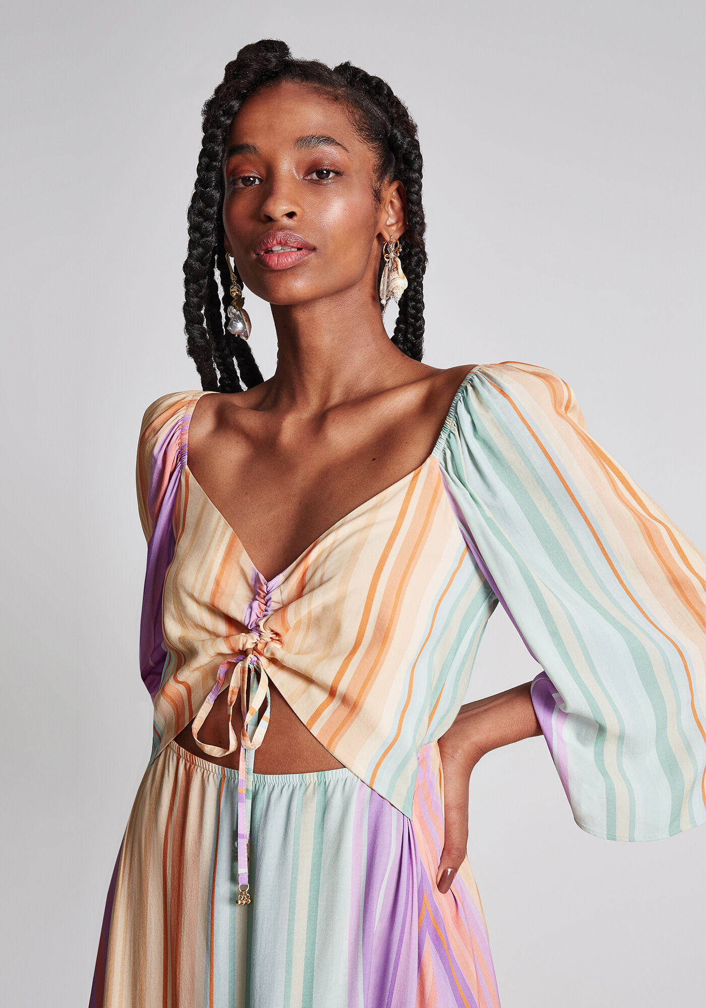 Vestido M&iacute;di Mangas 3/4 Franzido, , large.