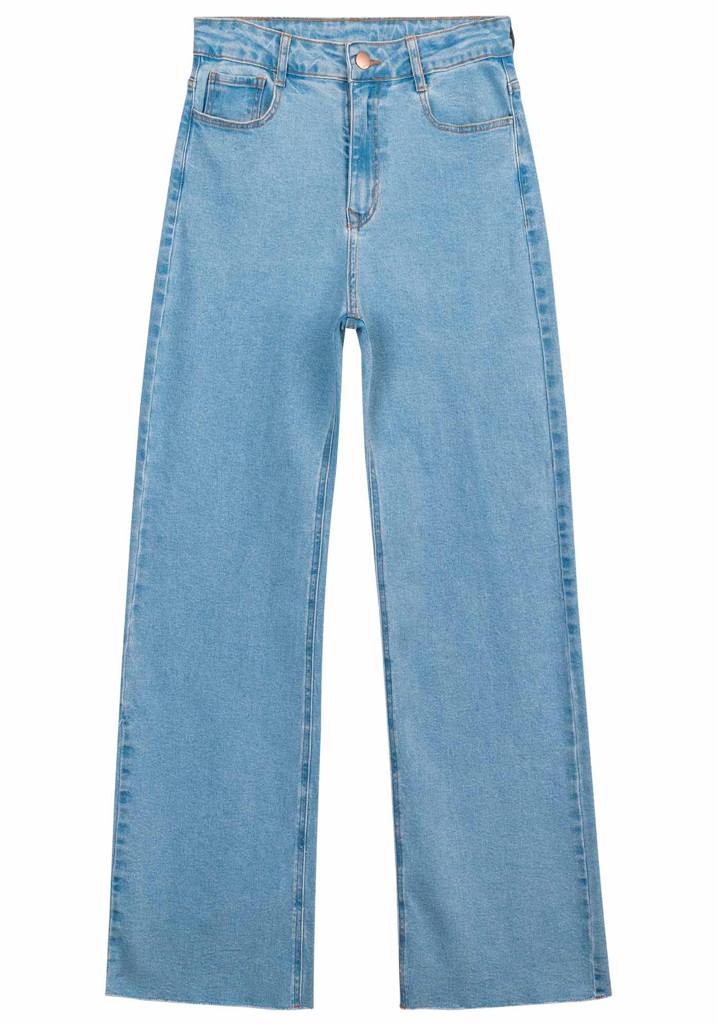 Cal&ccedil;a Jeans Wide Leg Super Alta com Elastano, , large.