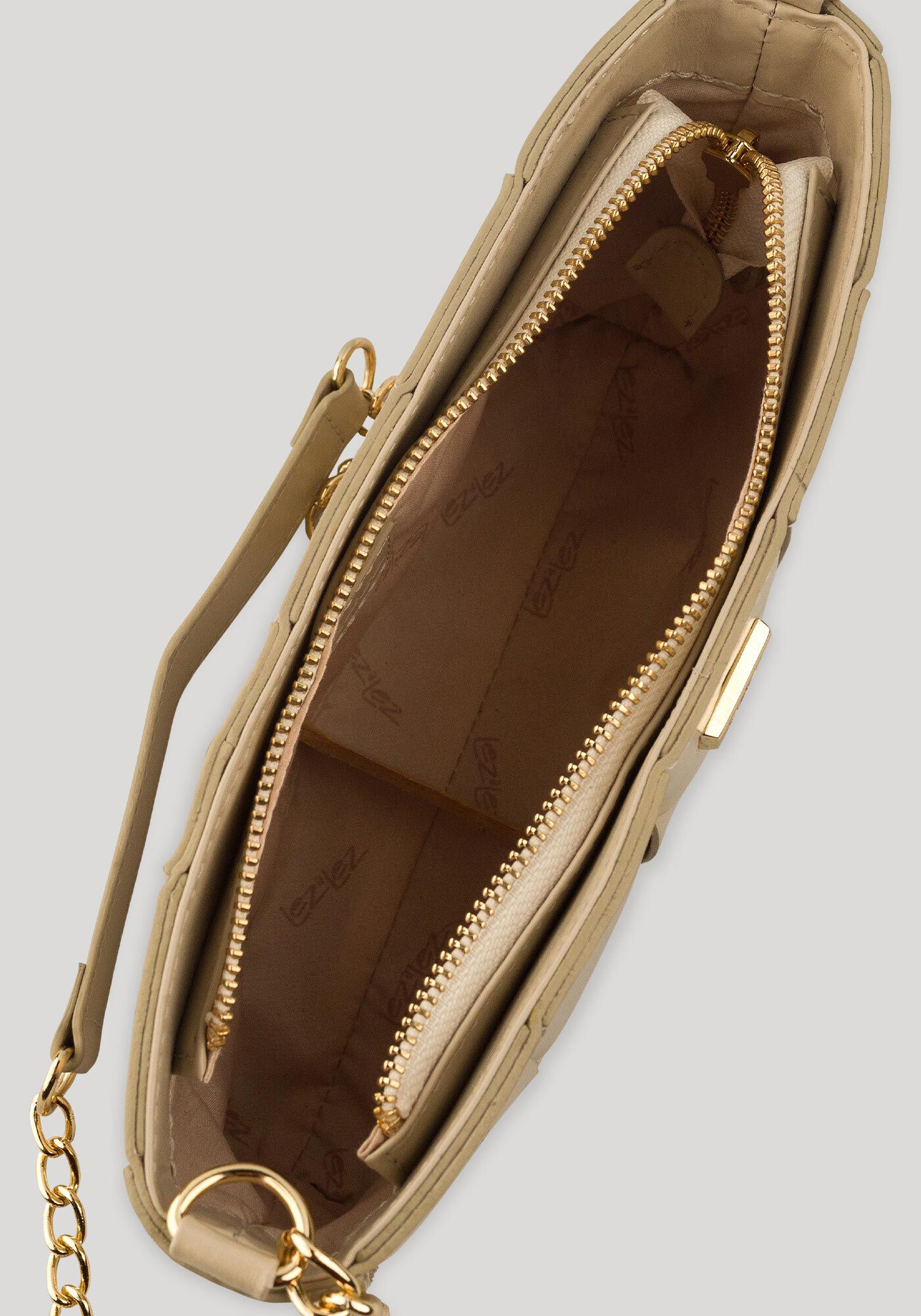 Bolsa M&eacute;dia De Couro Com Al&ccedil;a Corrente E Acabamento Tran&ccedil;ado, BEGE CENTURY, large.