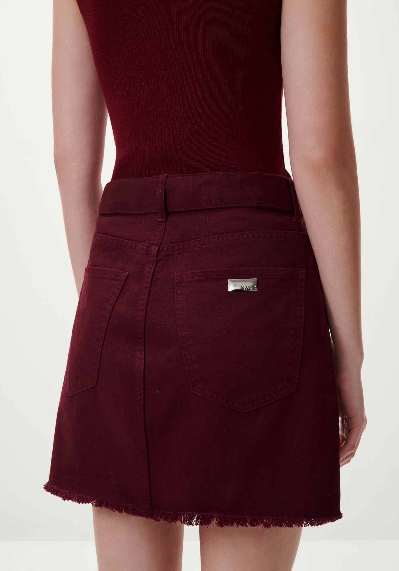 Saia Sarja Curta Cintura Alta com Cinto, , large.