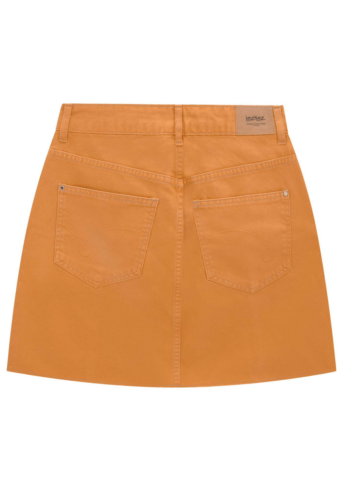 Saia Sarja Curta Cintura Alta com Pespontos, , large.