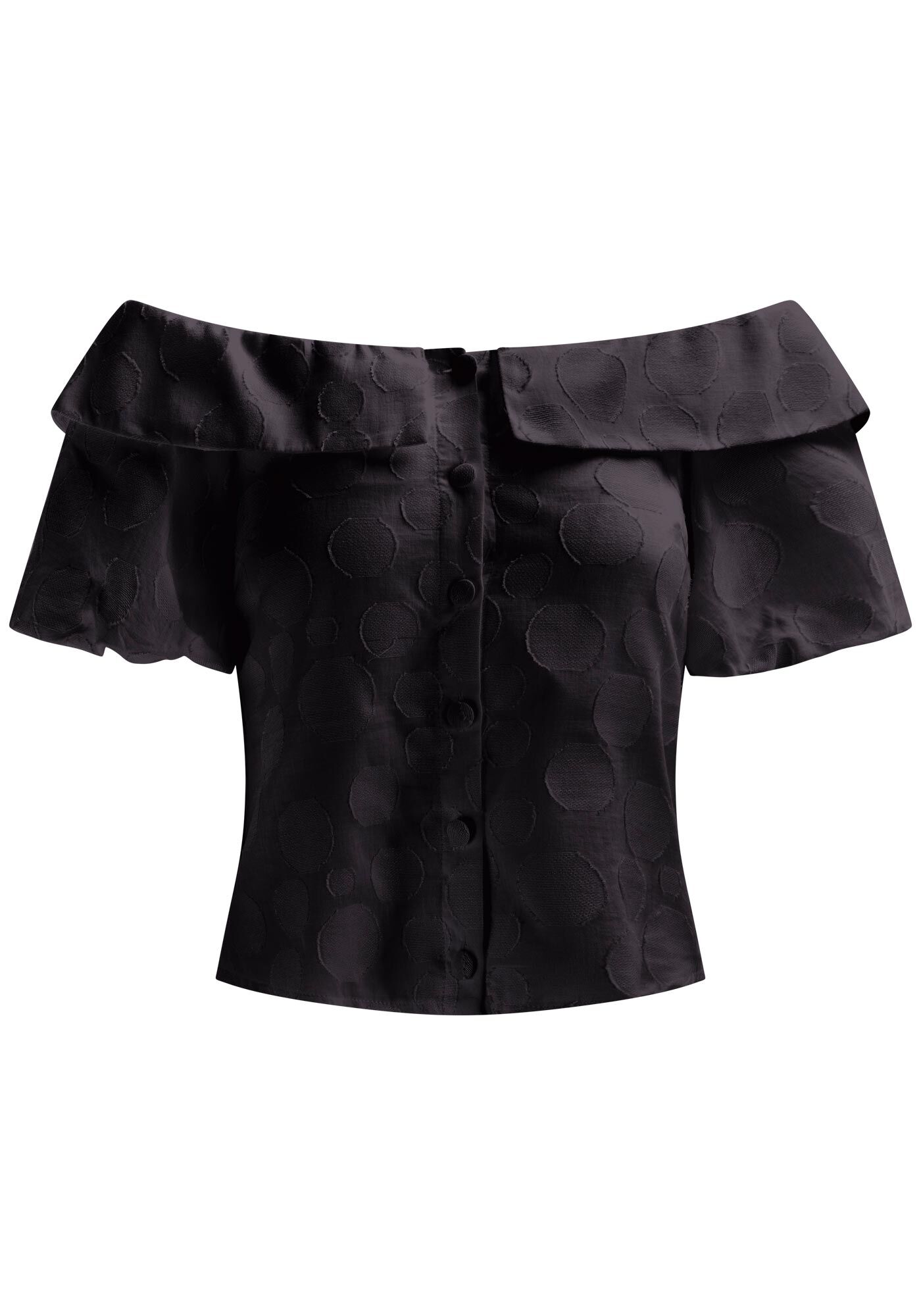 Blusa Ombro a Ombro em Cotton Po&aacute; com Babados, , large.