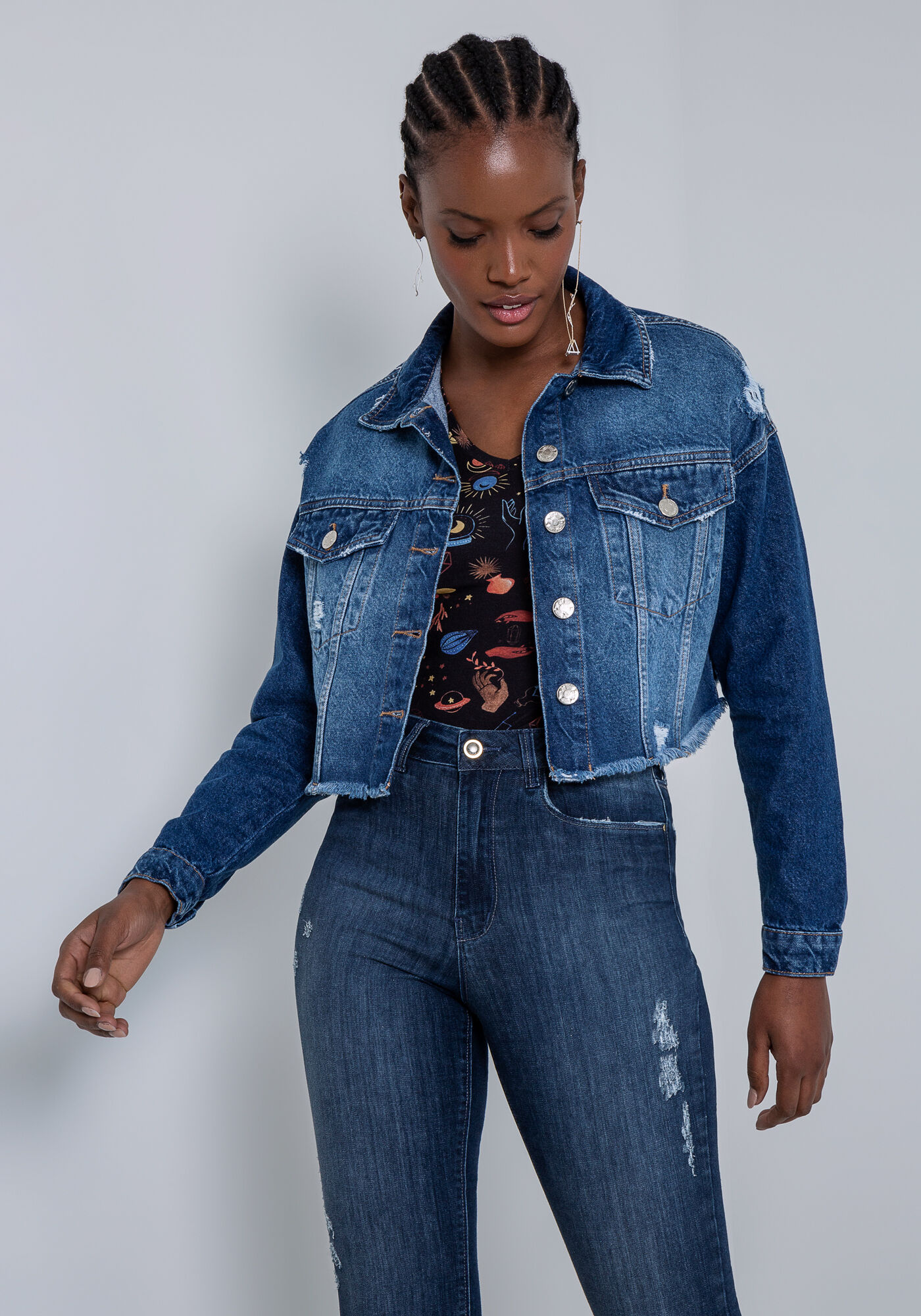 Vestido justo top com jaqueta jeans