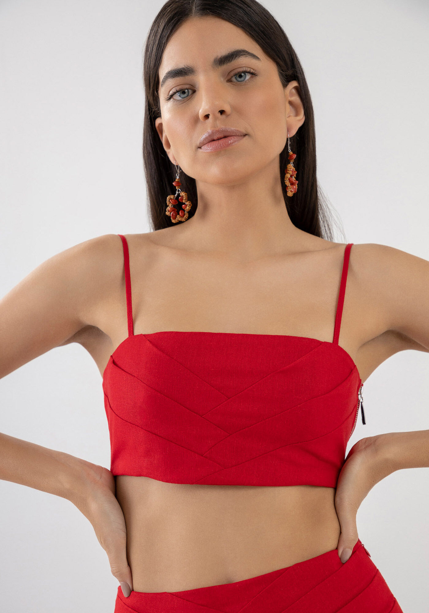 Blusa Cropped em Linho com Pregas, , large.