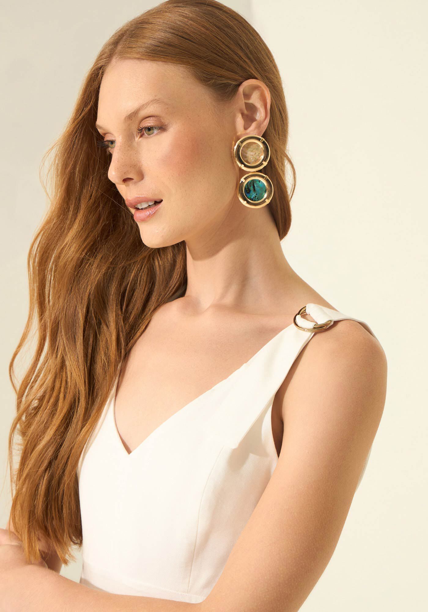 Vestido Curto De Al&ccedil;as Com Argolas, BRANCO OFF WHITE, large.