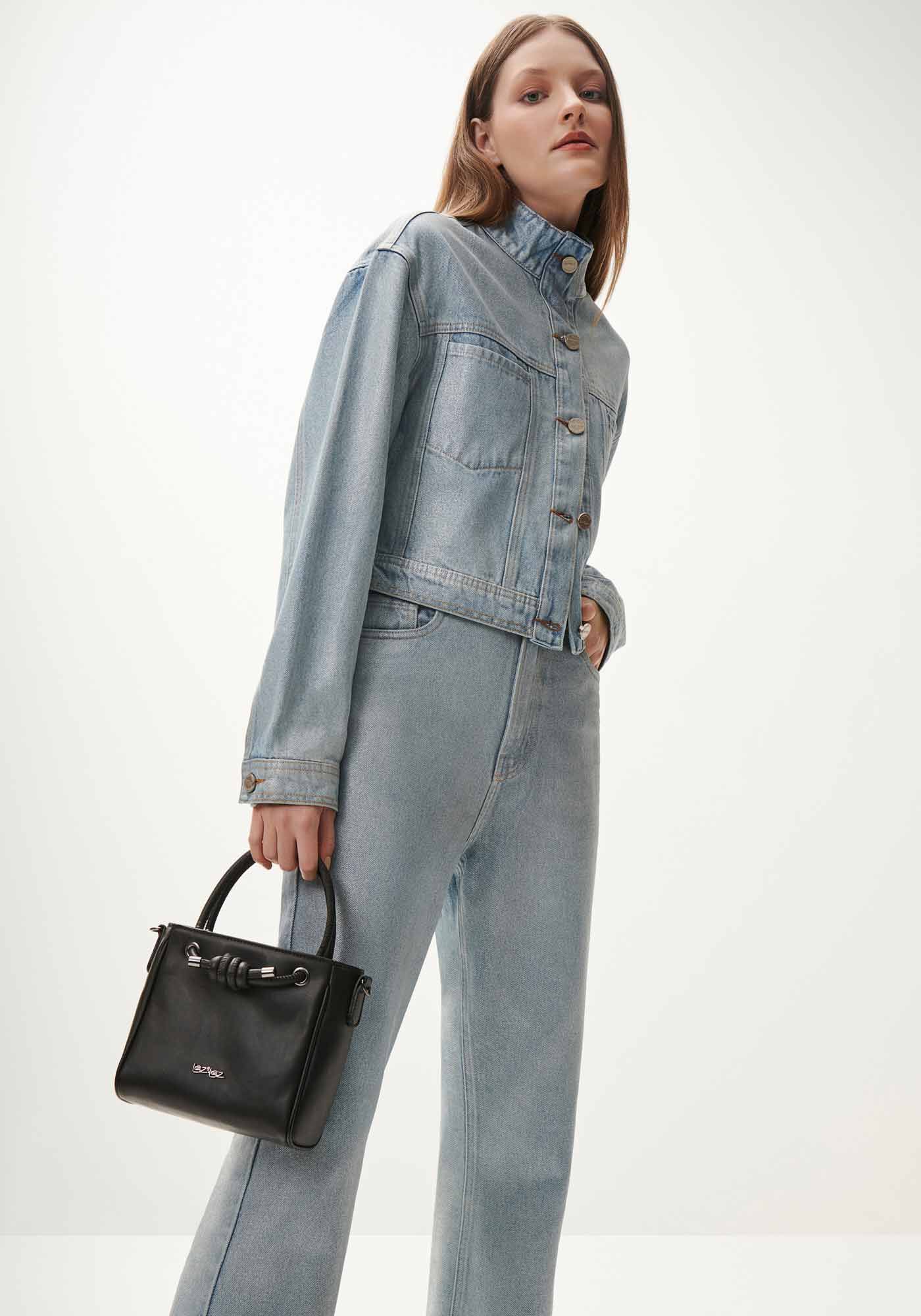 Jaqueta Jeans Cropped com Gola Alta, , large.