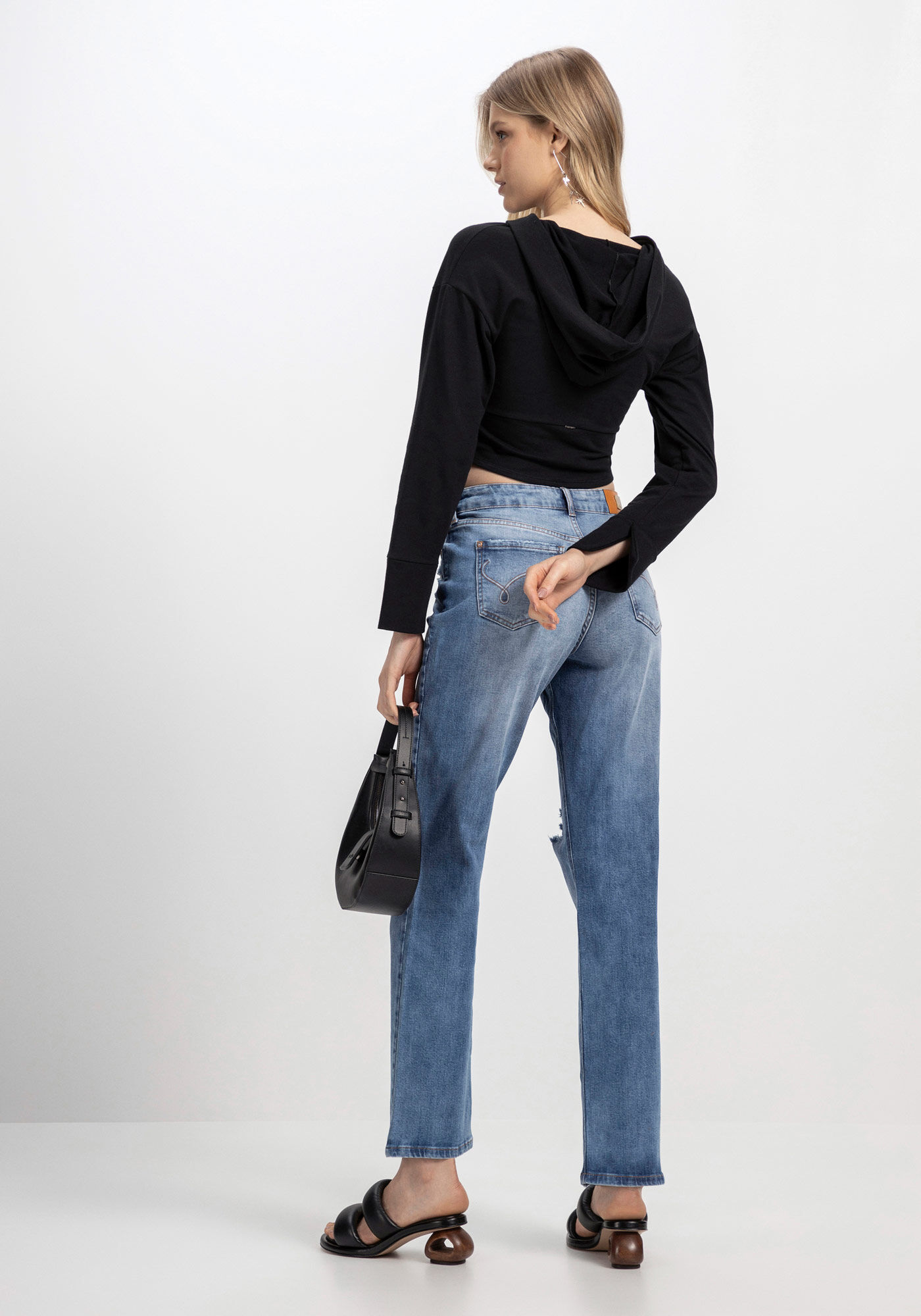 Blusa Manga Longa Corset com Capuz, PRETO REATIVO, large.