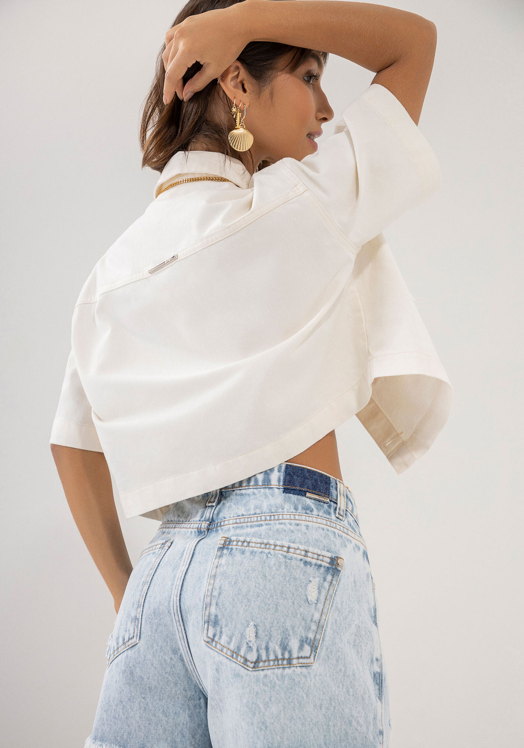 Shorts Jeans Claro Linha A Destroyed, JEANS. Shorts Jeans Claro Linha A Destroyed, JEANS, large.