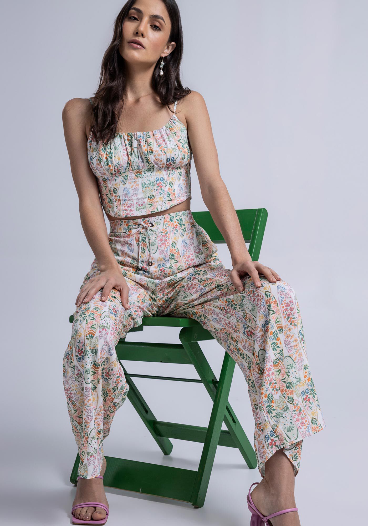 Cal&ccedil;a Reta Ampla em Viscose Estampada, , large.