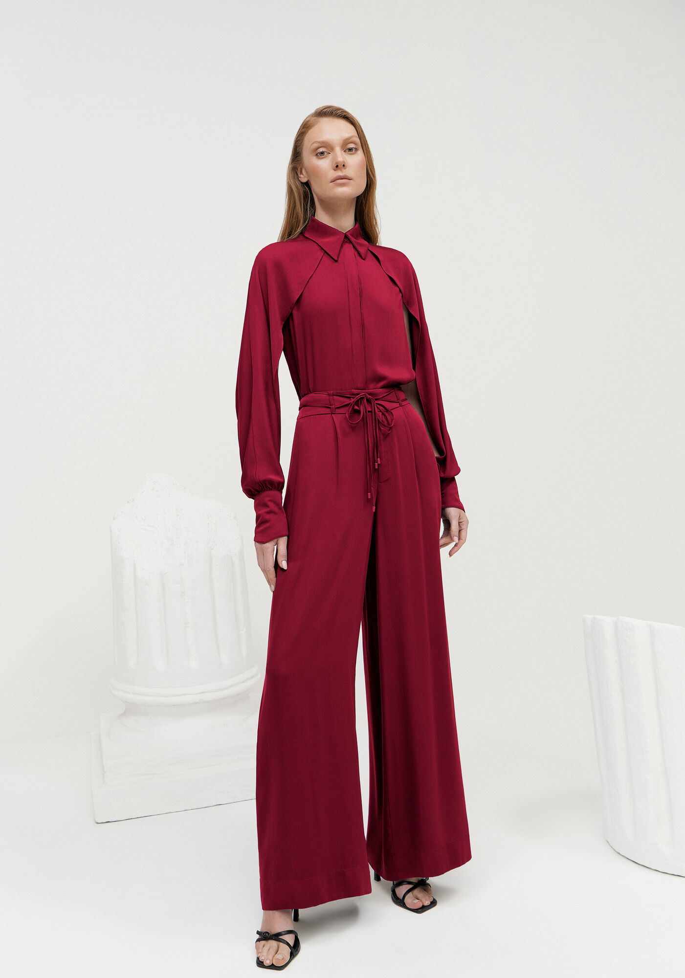 Cal&ccedil;a Pantalona em Tecido Plano com Cinto Cord&atilde;o, , large.