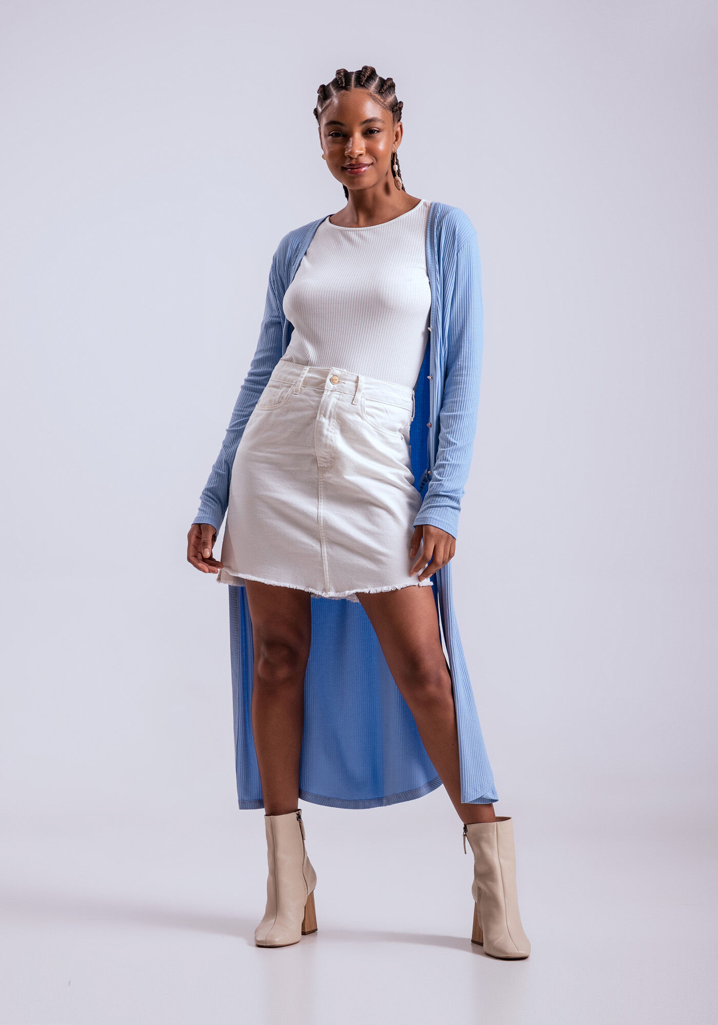 Saia Curta Sarja com Cintura Alta, , large.