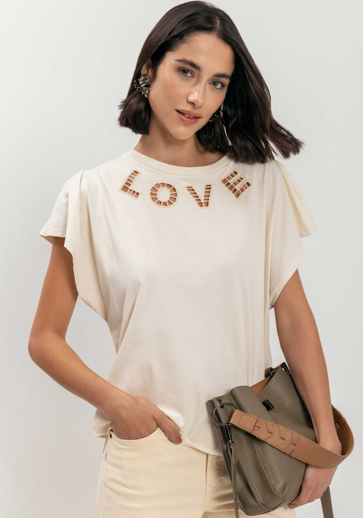 Blusa De Ombros Alongados Com Bordado Vazado Malha De Algod&atilde;o, , large.