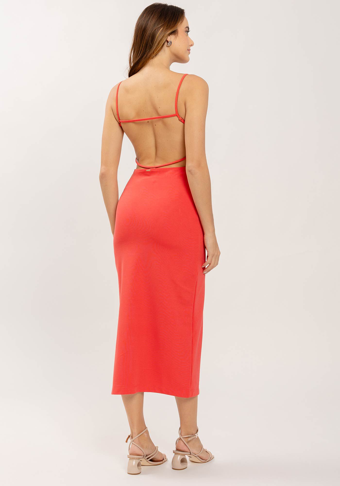 Vestido Midi em Malha com Decote Reto, , large.