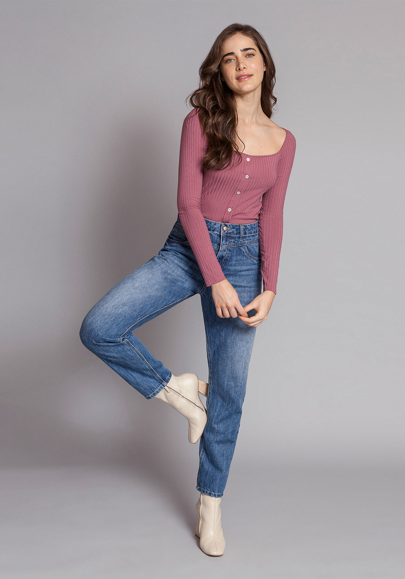 Blusa Canelada com Bot&otilde;es, , large.