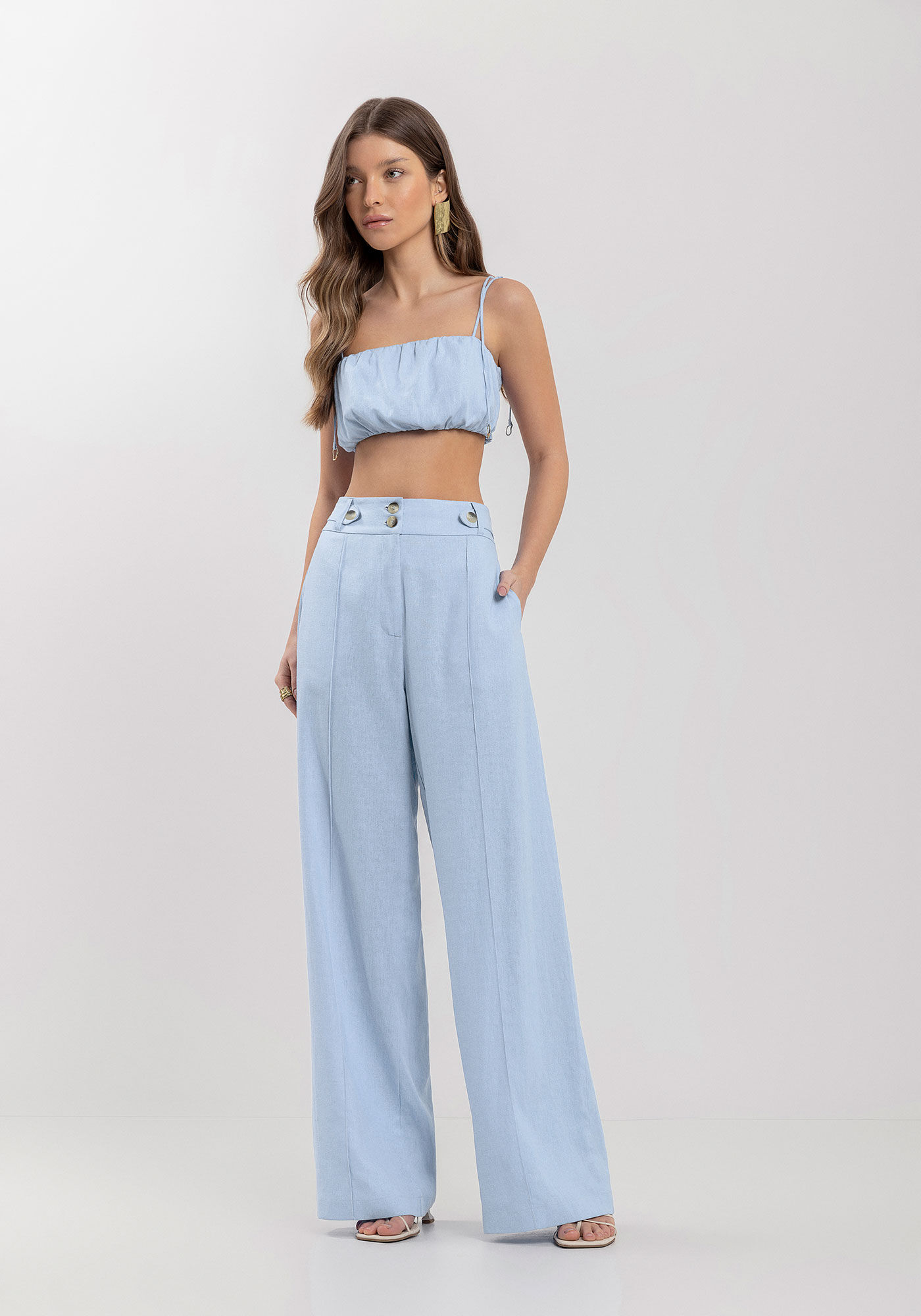 Top Balon&ecirc; De Algod&atilde;o Com Al&ccedil;as Finas E El&aacute;stico Nas Costas, AZUL EXPRIM, large.