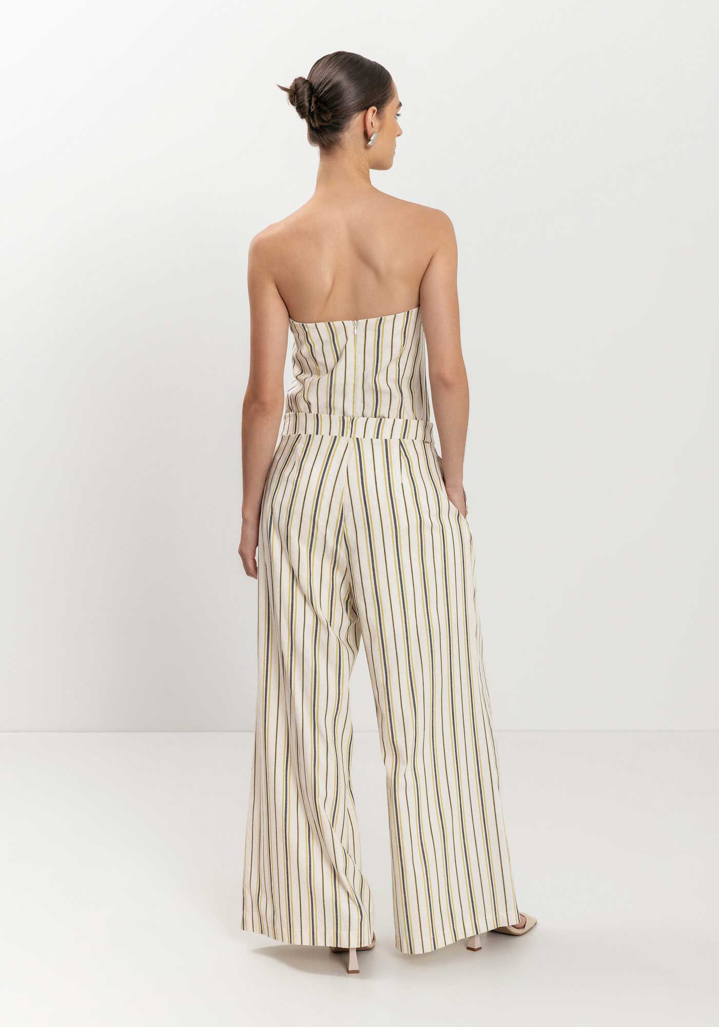 Cal&ccedil;a Pantalona De Cintura Alta Em Linho Leve Listrado, , large.