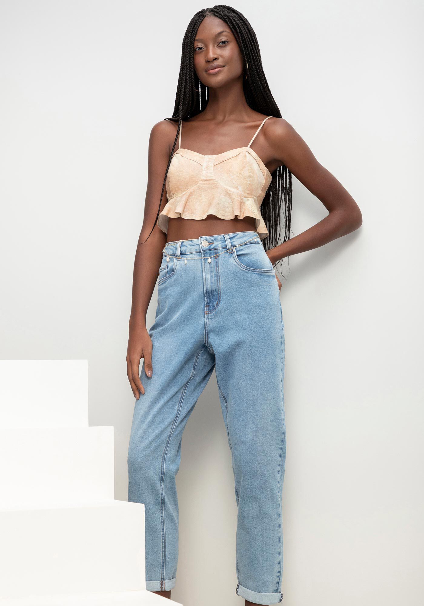 Mom jeans com elastano sales