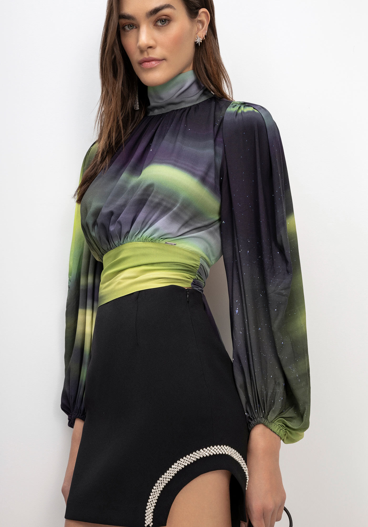 Saia Curta em Suede com Fenda e Strass, , large.