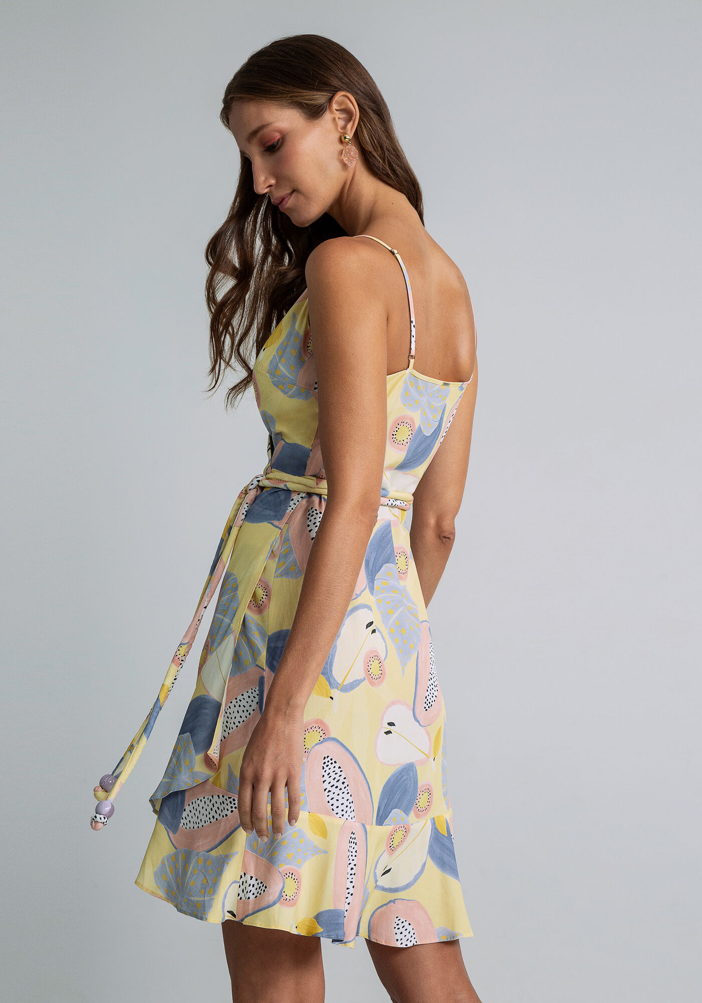 Vestido com Al&ccedil;as Transpassado Estampado, FRESCOR, large.