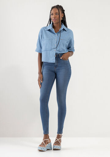 Calça Jeans Skinny Super Alta com Elasticidade, JEANS CLARO, large.