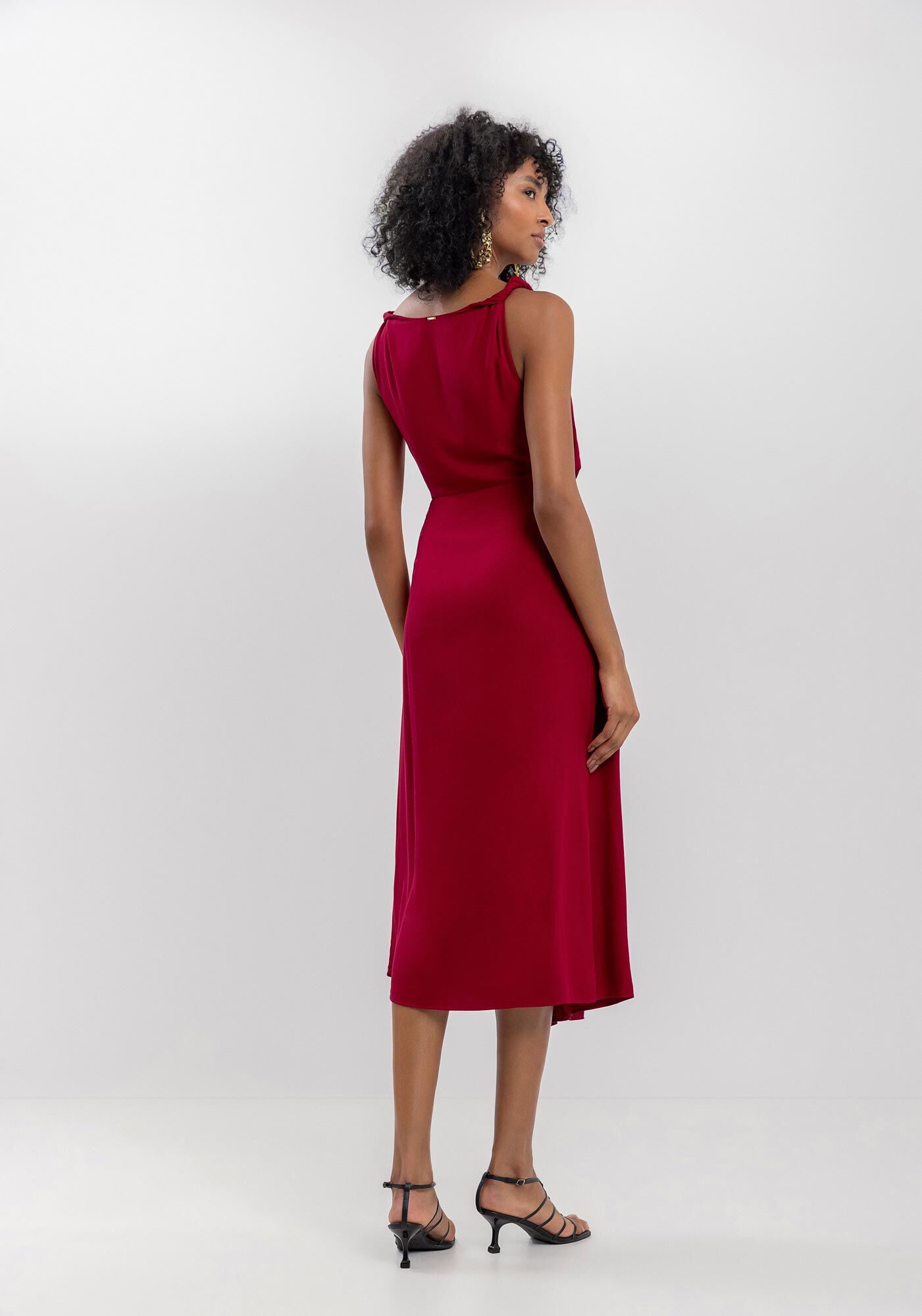 Vestido Midi Em Crepe De Alfaiataria Com Alças Torcidas | Lez a Lez