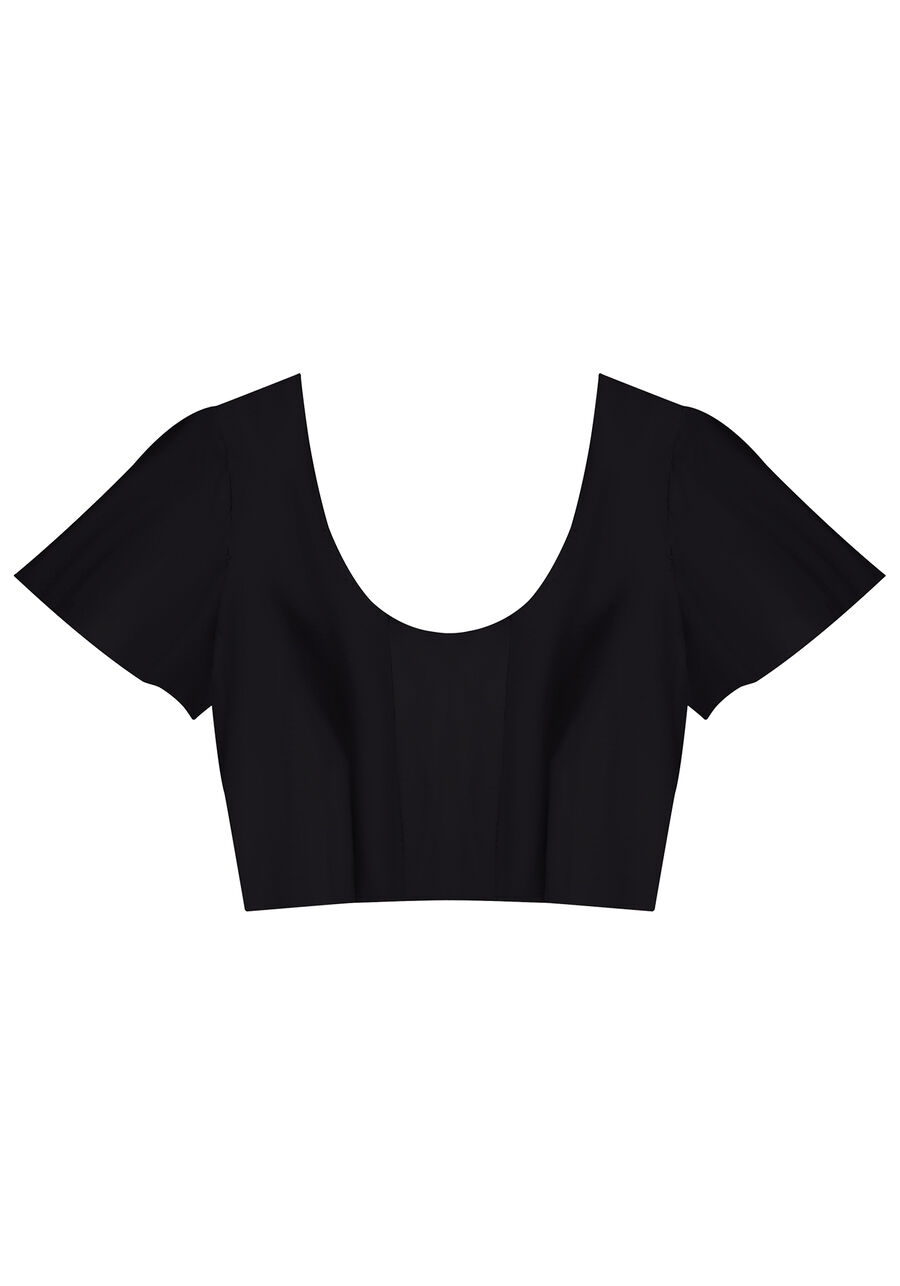 Blusa Cropped em Tecido Plano com Manga Curta, . Blusa Cropped em Tecido Plano com Manga Curta, , large.