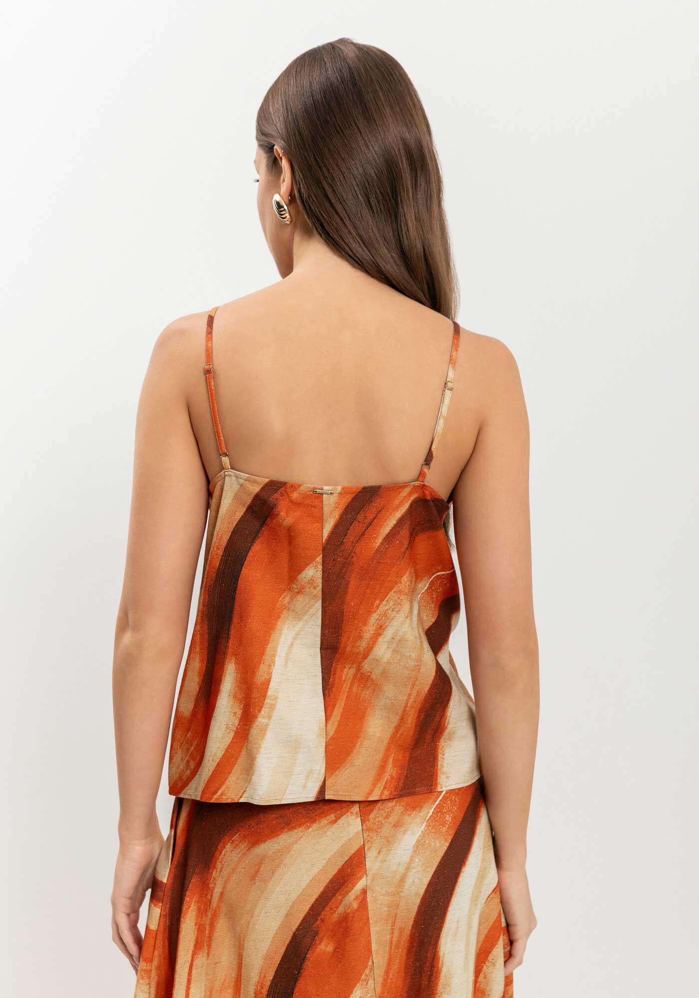 Blusa Estampada Em Viscose Com Enfeite Nas Al&ccedil;as, ART LARANJA, large.