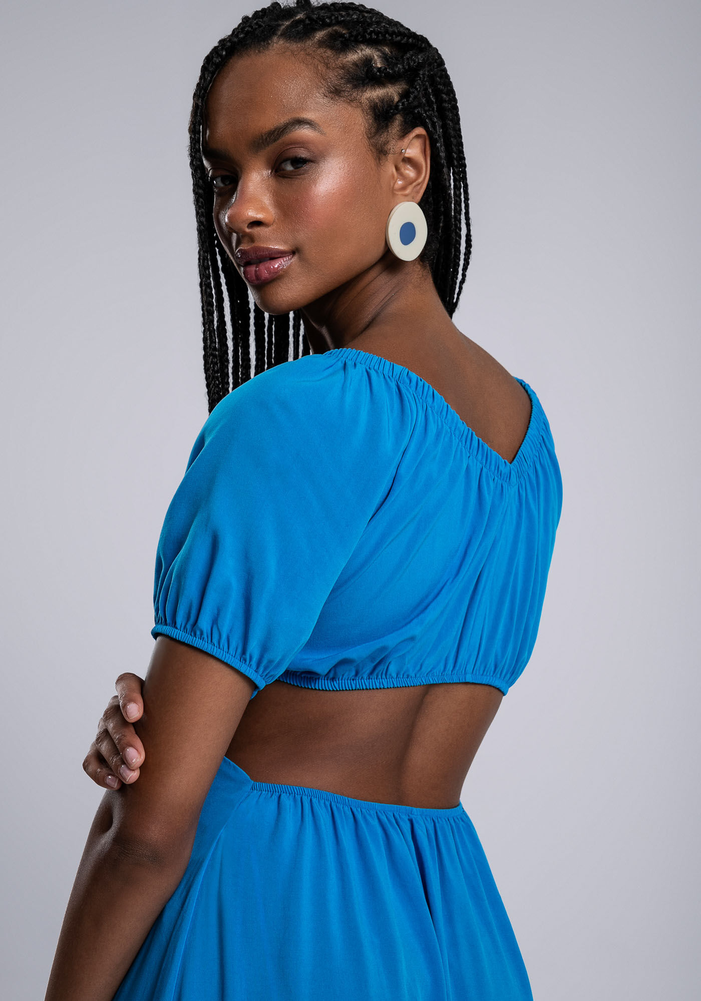 Vestido Midi Ombro a Ombro Recorte, AZUL ASTER, large.