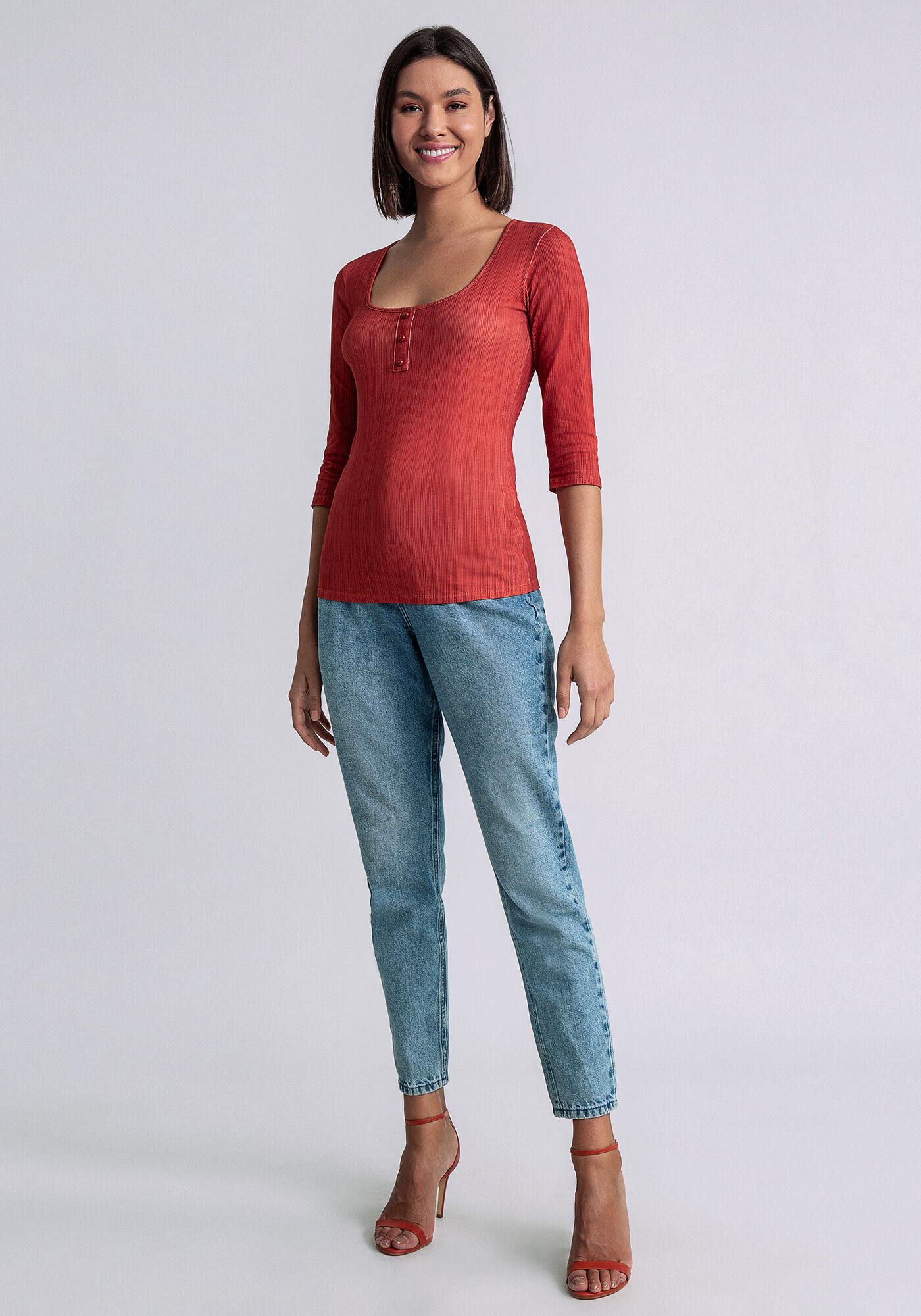 Blusa Manga 3/4 Bot&otilde;es Decote, LINHAS, large.