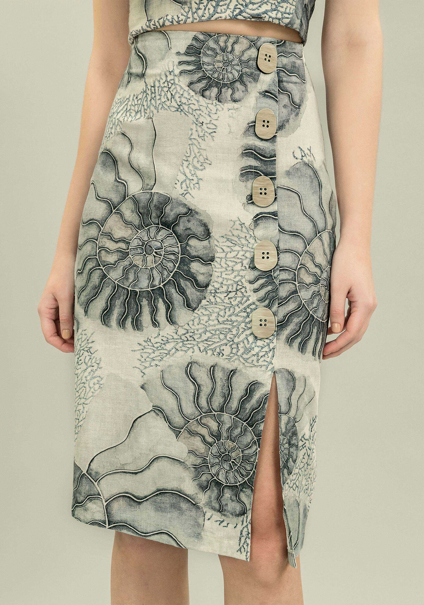 Saia M&iacute;di Linho Estampa Keeling, , large.