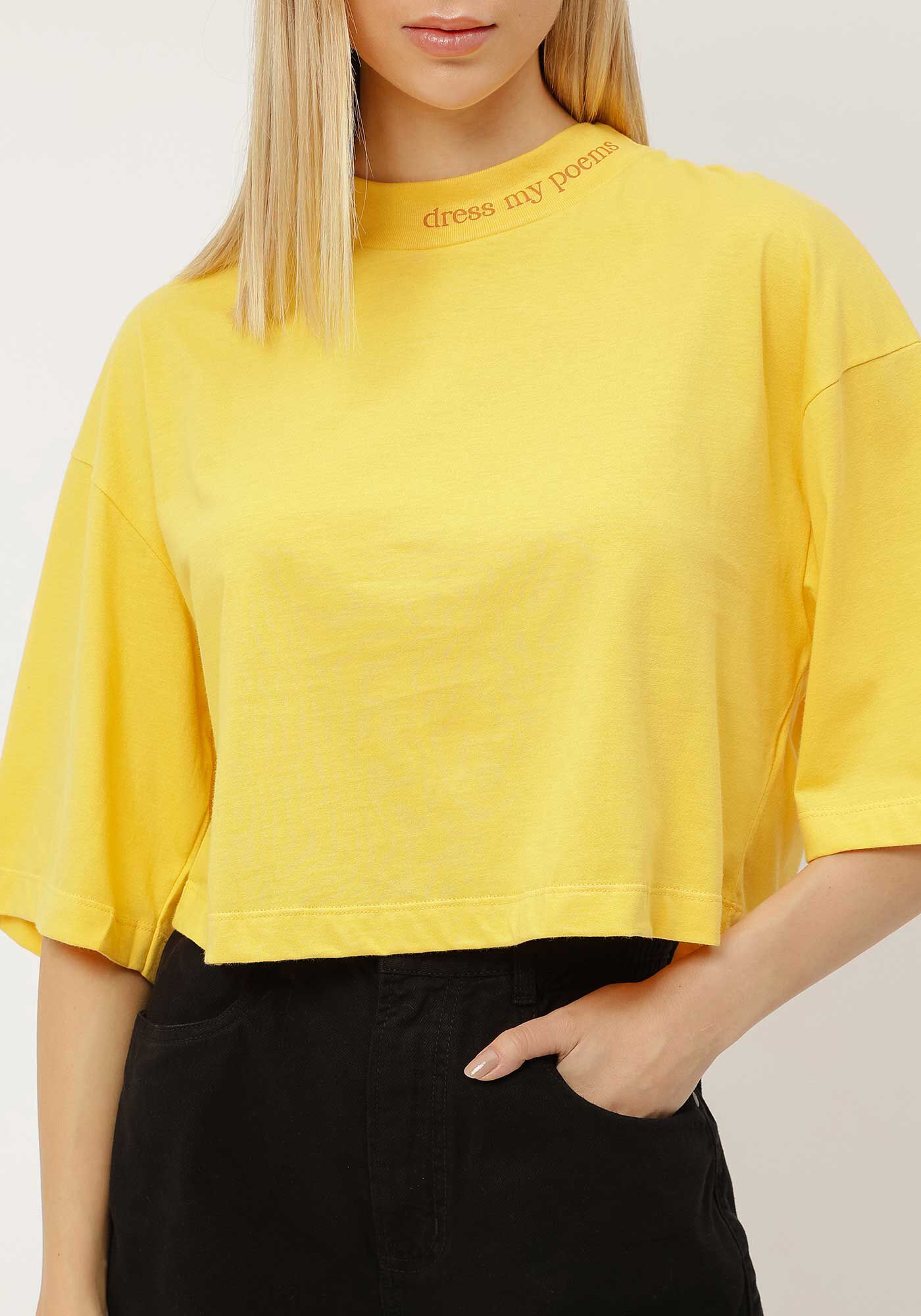 T-shirt Cropped Oversized com Gola, AMARELO RADIANTE, large.
